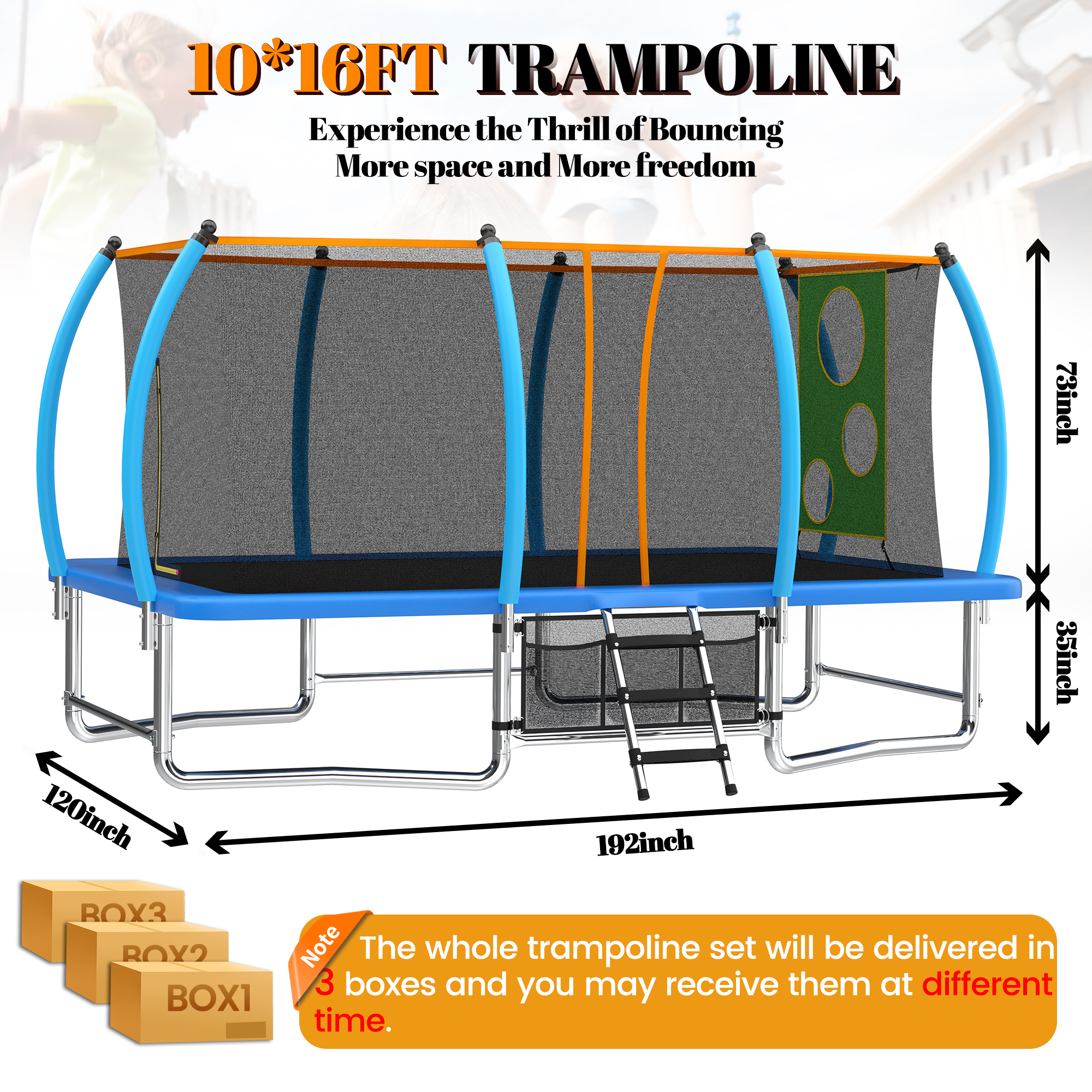 10X16FT Outdoor Square Trampolines for Kids Adults Long Rectangular Tumbling Trampoline - Image 5