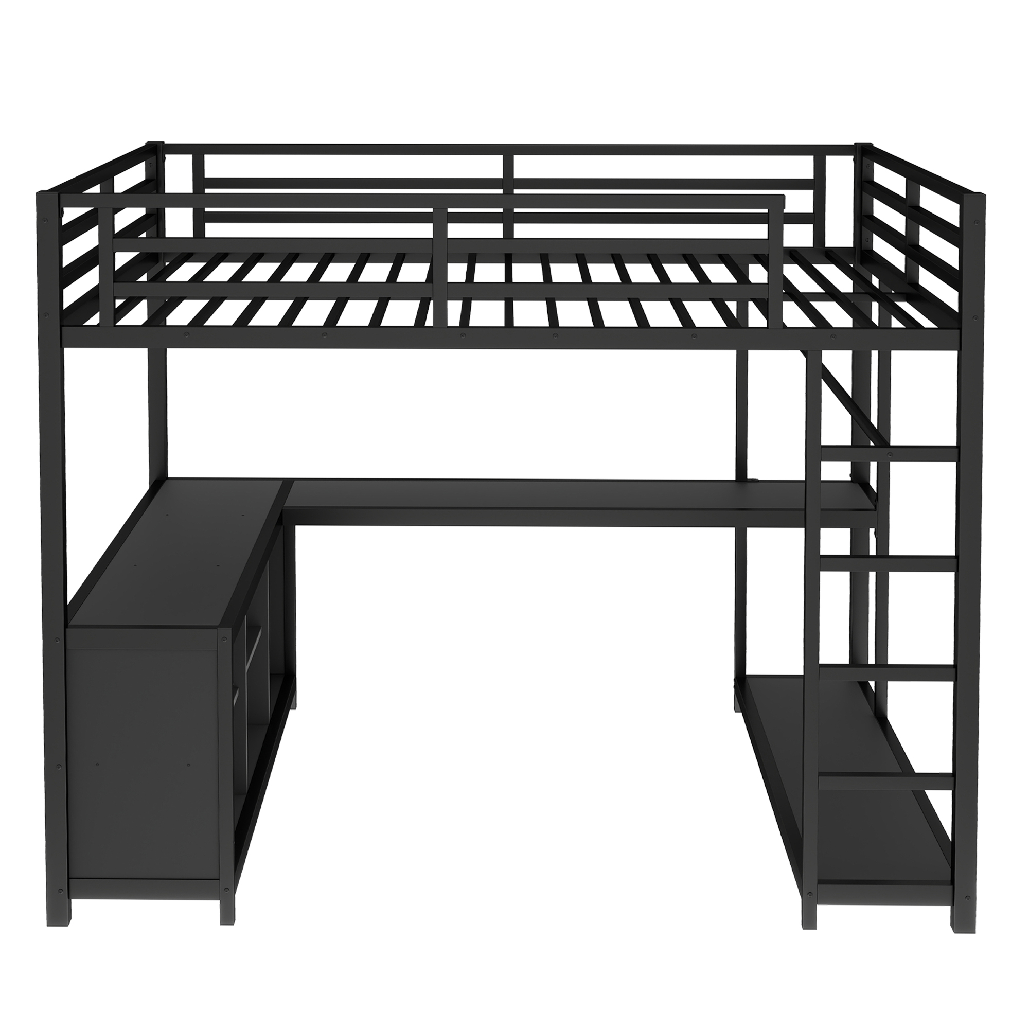 Metal Loft Bed with Wardrobe and L-shaped Desk, Queen Size Loft Bed with Storage Cubes and Shelves, Loft Bed for Kids Teens Adults, Black - Image 5