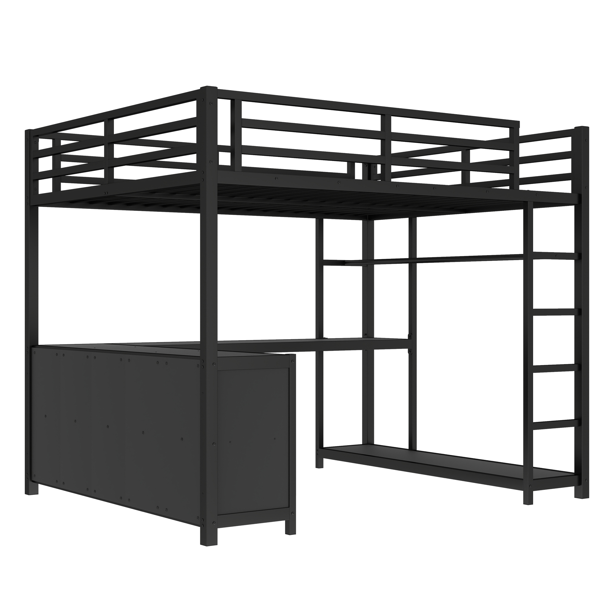 Metal Loft Bed with Wardrobe and L-shaped Desk, Queen Size Loft Bed with Storage Cubes and Shelves, Loft Bed for Kids Teens Adults, Black - Image 6