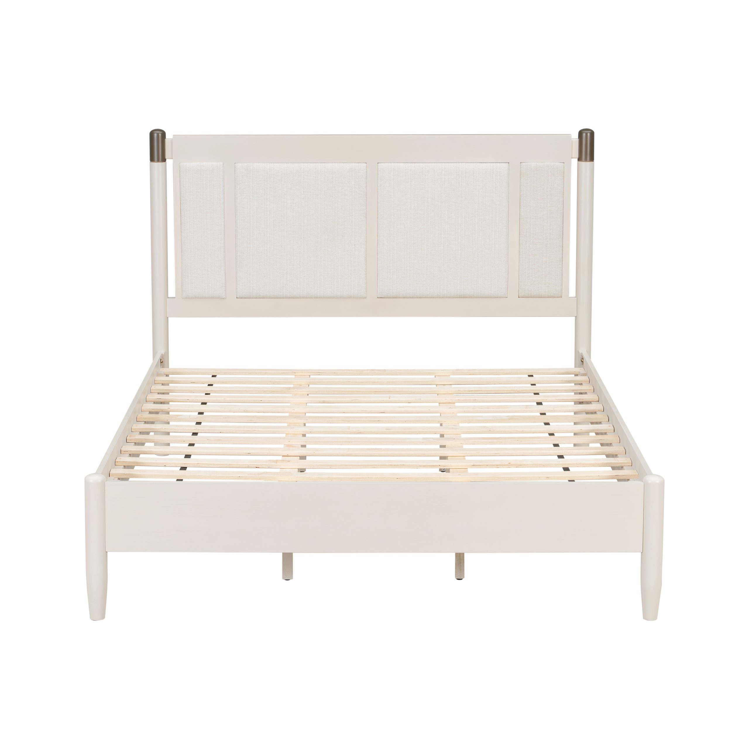 Solid Wood Queen Bed, Heavy Duty 500 lbs Support, No Box Spring Needed, grey Upholstered Headboard with Metal Handles - Image 4
