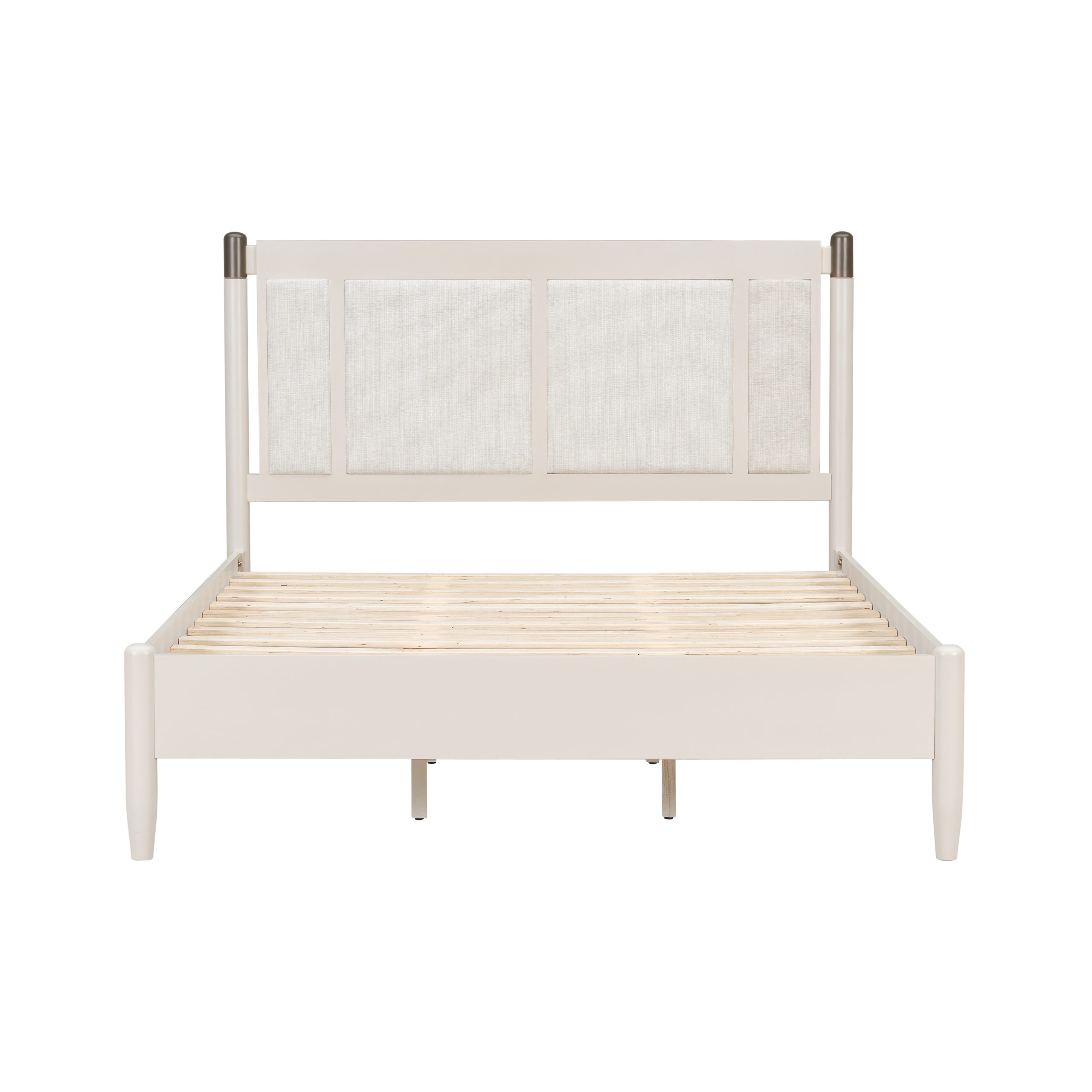 Solid Wood Queen Bed, Heavy Duty 500 lbs Support, No Box Spring Needed, grey Upholstered Headboard with Metal Handles - Image 5