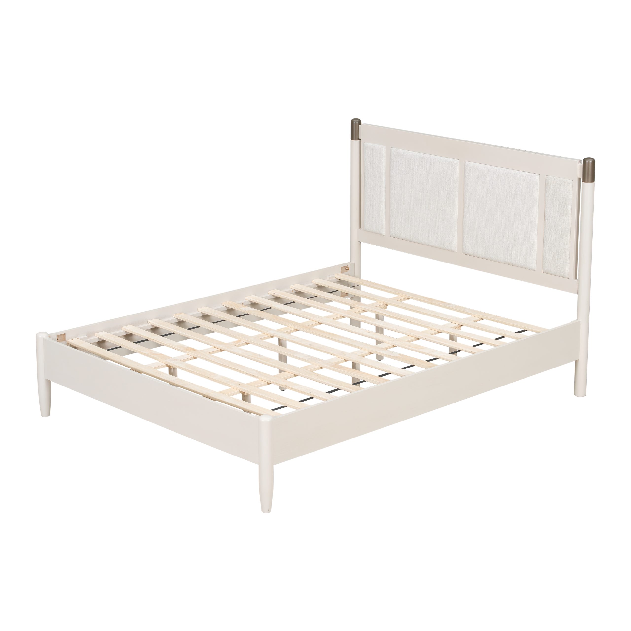 Solid Wood Queen Bed, Heavy Duty 500 lbs Support, No Box Spring Needed, grey Upholstered Headboard with Metal Handles - Image 6