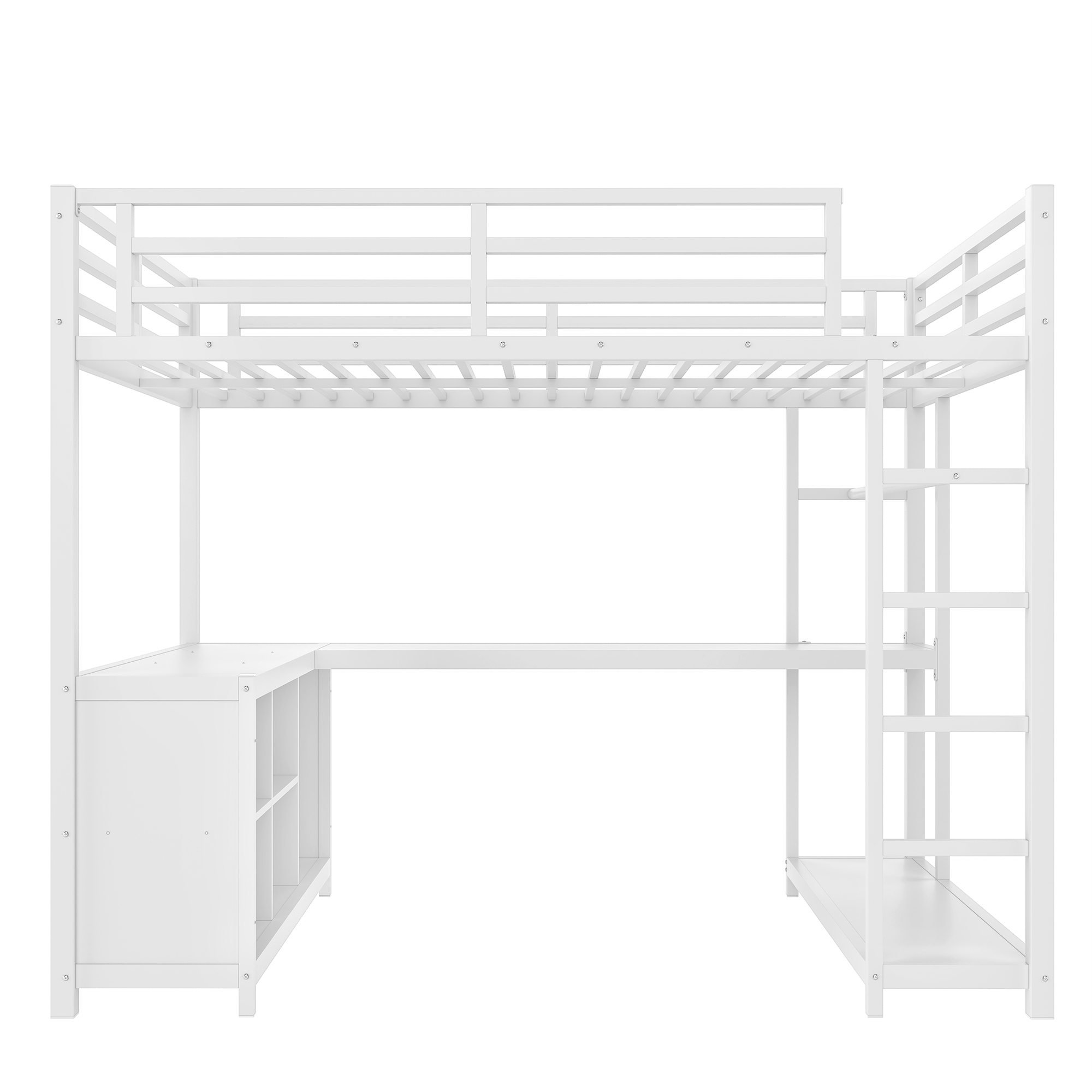 Metal Loft Bed with Wardrobe and L-shaped Desk, Full Size Loft Bed with Storage Cubes and Shelves, Loft Bed for Kids Teens Adults, White - Image 5