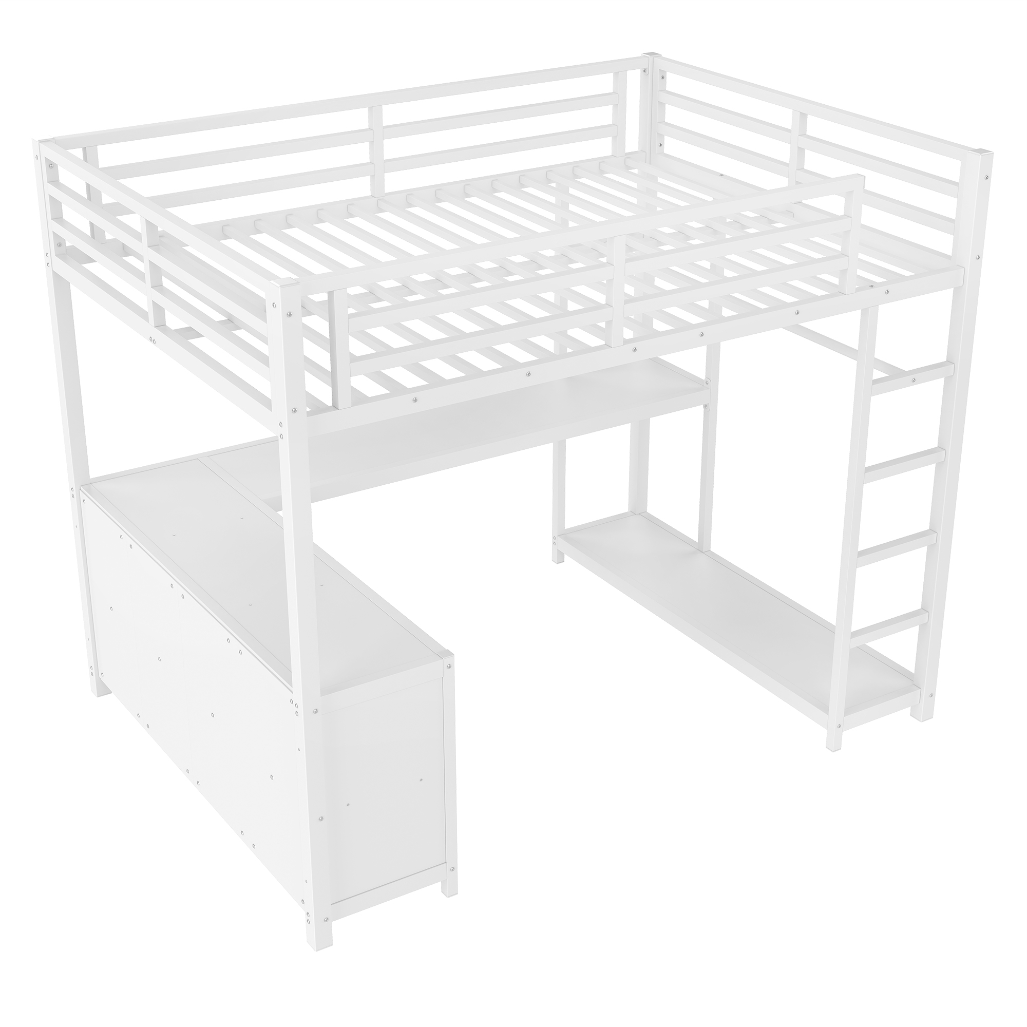 Metal Loft Bed with Wardrobe and L-shaped Desk, Full Size Loft Bed with Storage Cubes and Shelves, Loft Bed for Kids Teens Adults, White - Image 6