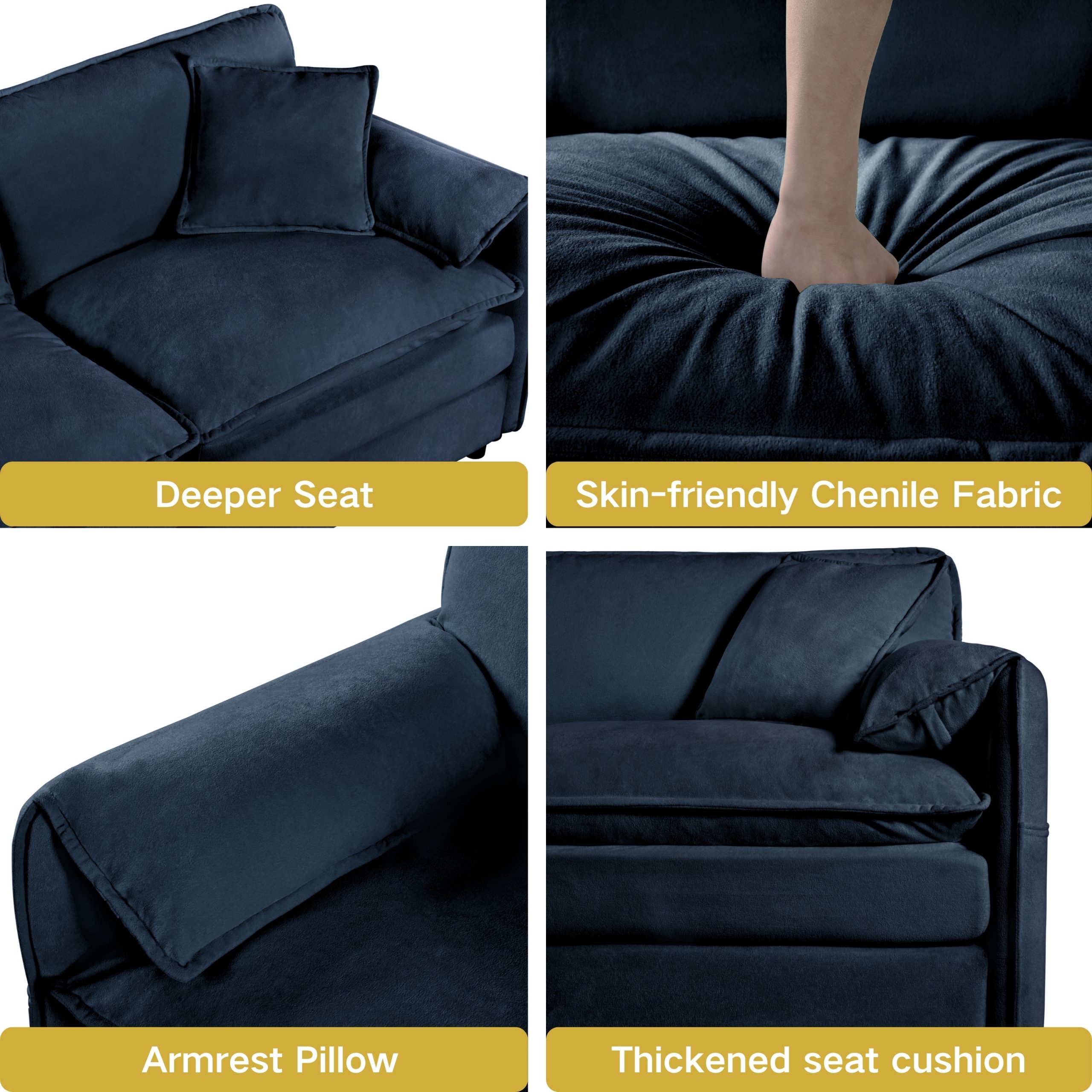 (Old:W3163S00023) Modular Sectional Sofa, Oversized Deep Seat U Shaped Couch Set for Living Room, 3-Seater Comfy Cloud Couches with 2 Movable Ottomans, DIY Combination, Chenille,Blue - Image 4