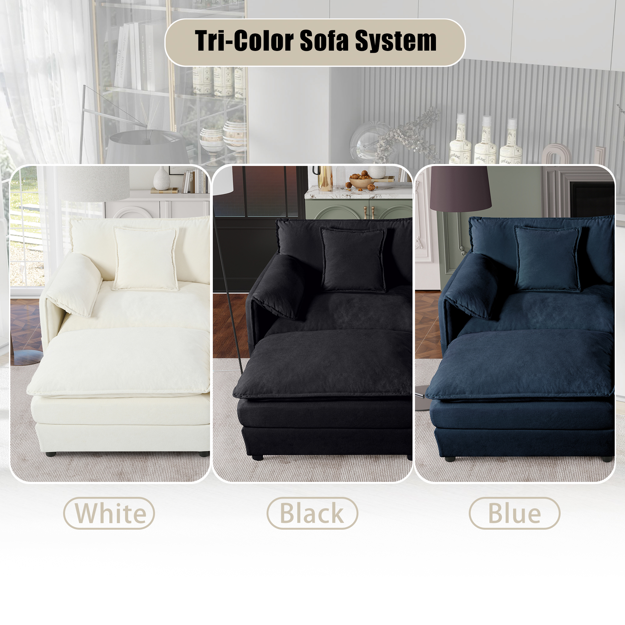 (Old:W3163S00031) Luxury 2-Piece Chenille Cloud Loveseat Set with 3 Pillows, Deep Seat Modern Couch & Armchair for Living Room, Bedroom, or Office, DIY Combination,Beige - Image 6