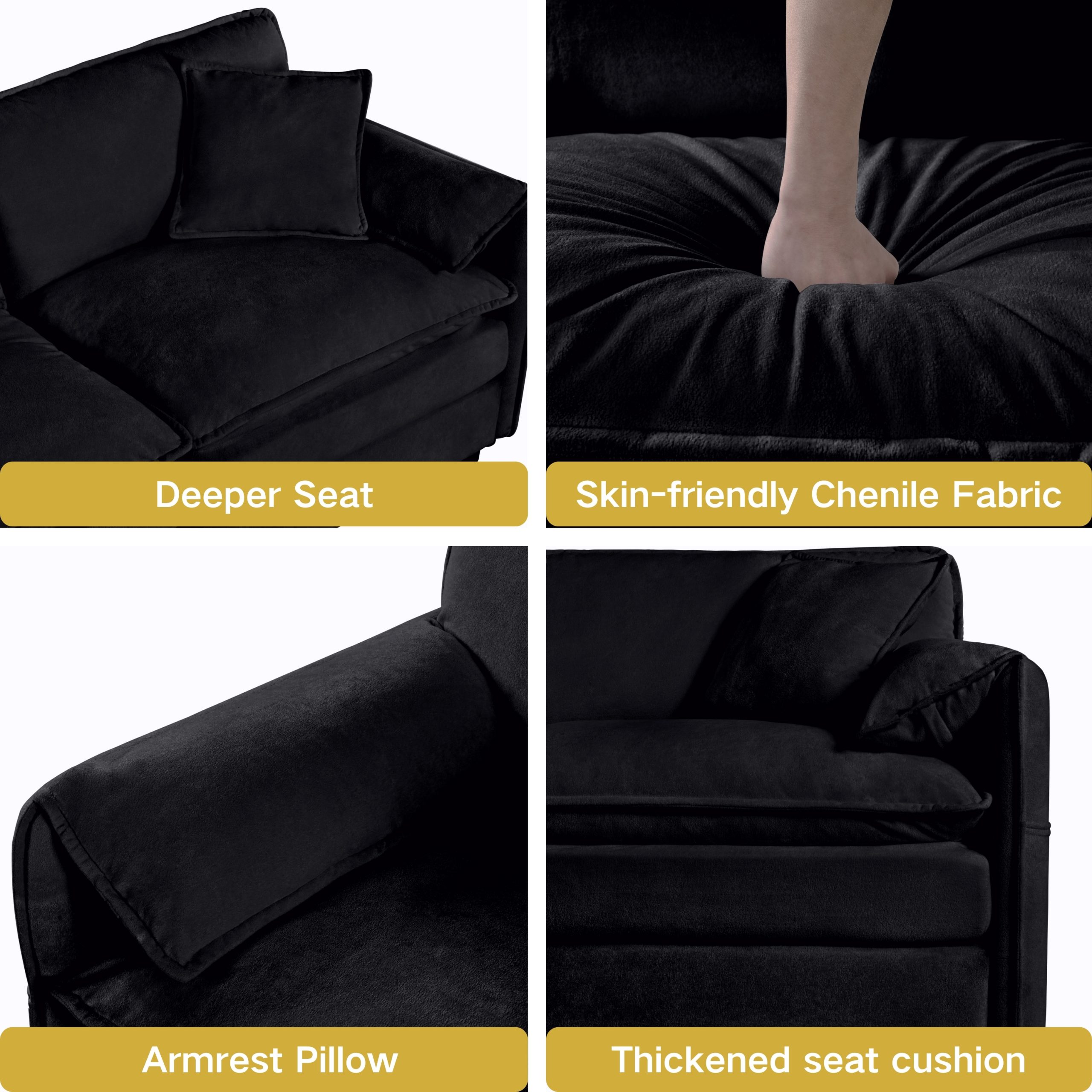 (Old:W3163S00006) Oversized Chenille Loveseat Sofa, Oversized 2-Seater Small Cloud Couch, Modern Comfy Deep Seat Love Seat for Living Room Bedroom Office Apartment,DIY Combination,Chenille,Black - Image 6