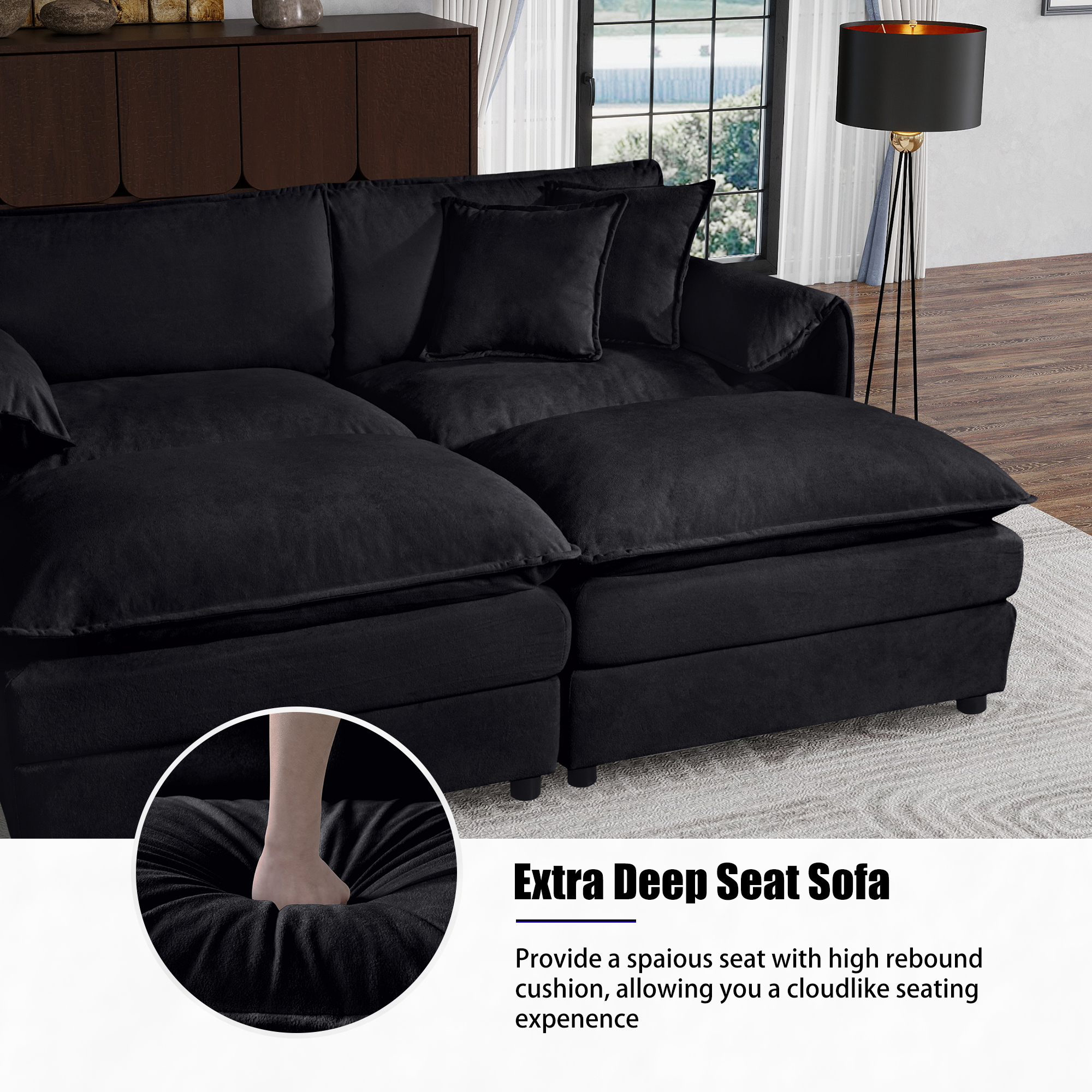 (Old:W3163S00009) Oversized Chenille Oversized Accent Chair Set of 2, Comfy Single Sofa Chair with Large Seat , Modern Armchair Reading Chairs for Bedroom, Living Room,Chenille,Black - Image 4