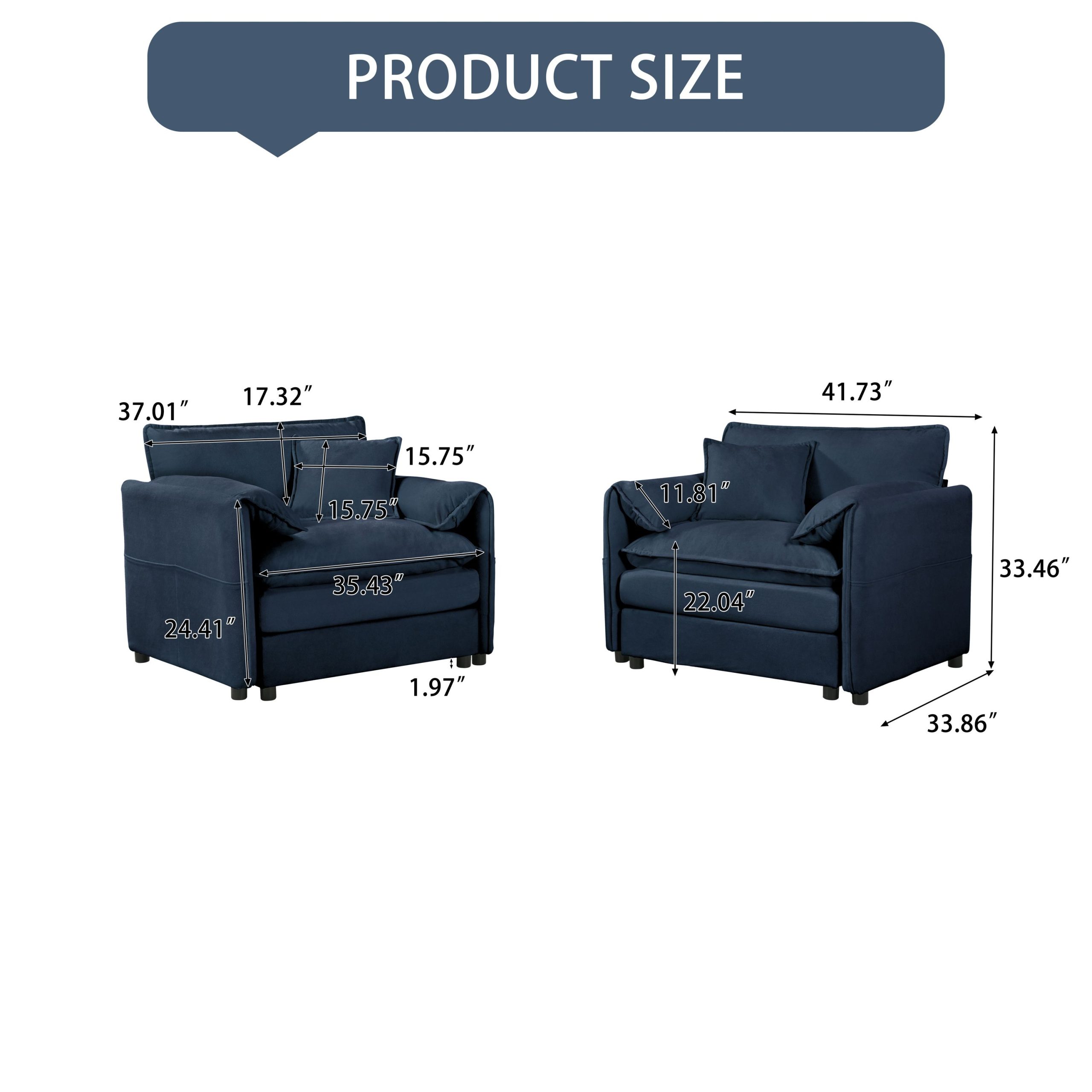 (Old:W3163S00008) Oversized Chenille Oversized Accent Chair Set of 2, Comfy Single Sofa Chair with Large Seat , Modern Armchair Reading Chairs for Bedroom, Living Room,Chenille,Blue - Image 2