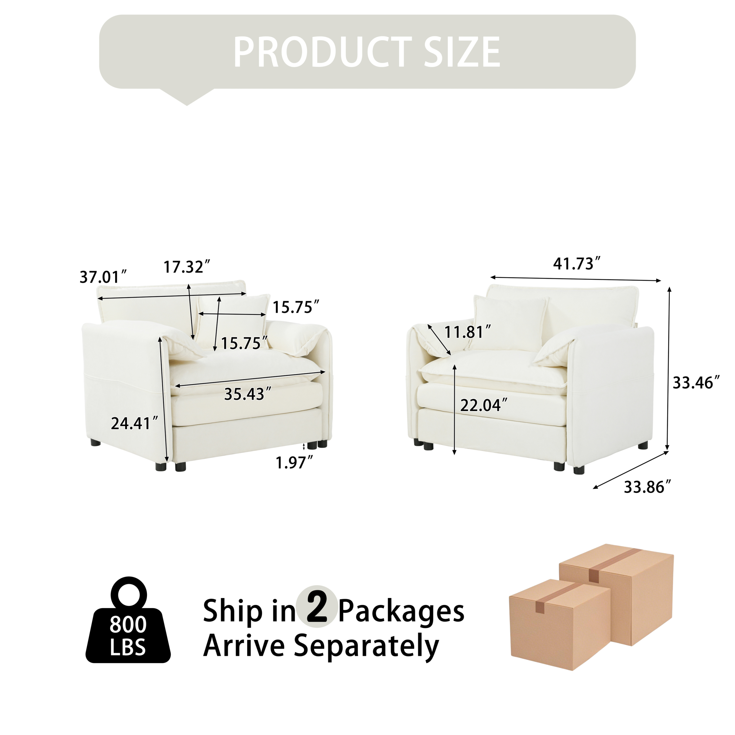 (Old:W3163S00007) Oversized Chenille Oversized Accent Chair Set of 2, Comfy Single Sofa Chair with Large Seat , Modern Armchair Reading Chairs for Bedroom, Living Room,Chenille,Beige - Image 2