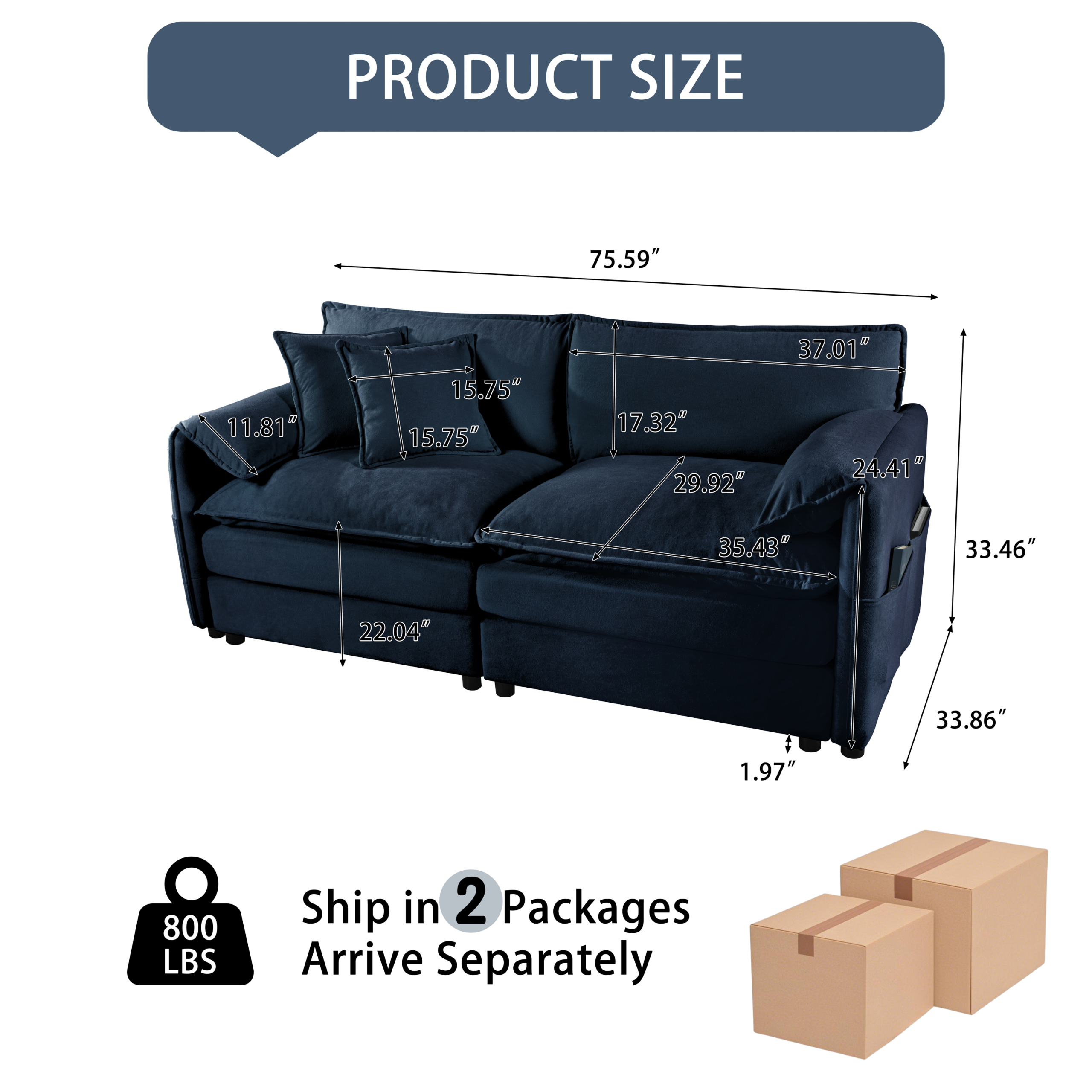 (Old:W3163S00005) Oversized Chenille Loveseat Sofa, Oversized 2-Seater Small Cloud Couch, Modern Comfy Deep Seat Love Seat for Living Room Bedroom Office Apartment,DIY Combination,Chenille,Blue - Image 2