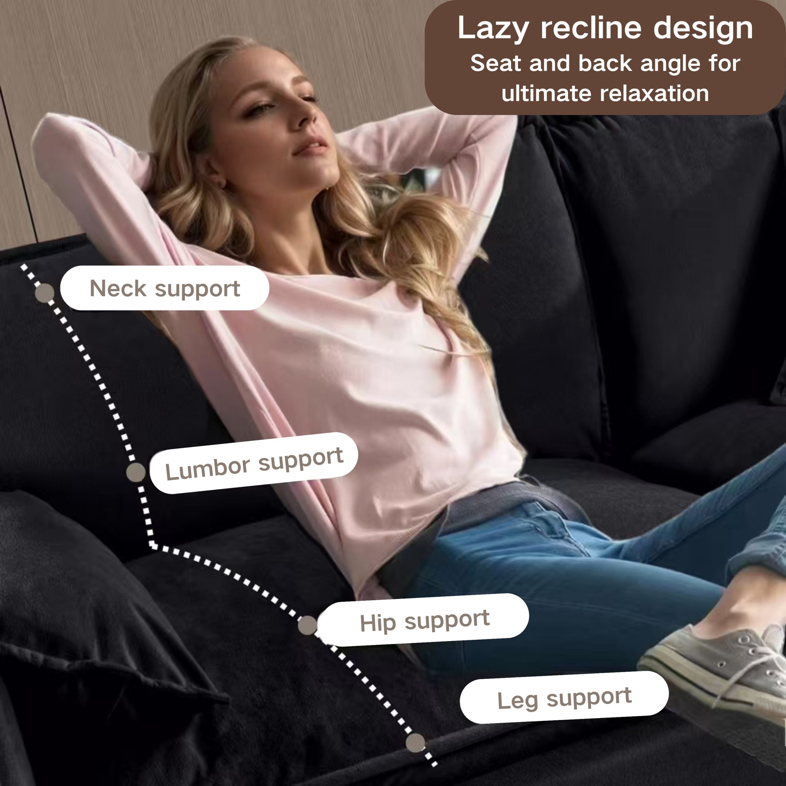 (Old:W3163P269209) Oversized 41.73" Chenille Armchair with 1 Toss Pillow, Modern Modular Reading Chair for Living Room or Bedroom, Deep-Seat DIY Sectional Sofa,Chenille,Black - Image 3