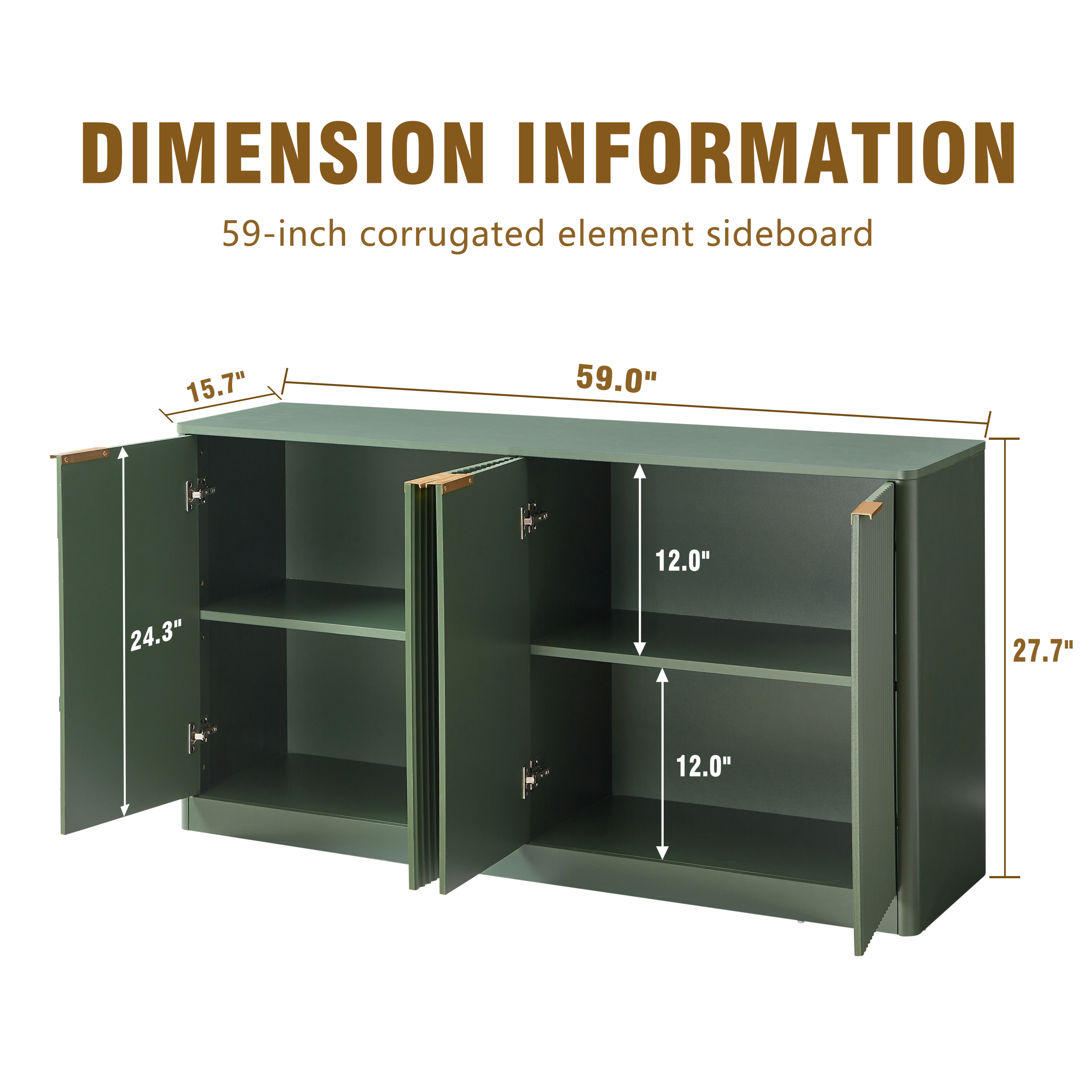 59-inch modern wavy sideboard, curved contour design storage cabinet, 4-door cabinet with storage function, suitable for kitchen/bedroom/living room, Green, 59.0"L x 15.7"W x 27.7"H - Image 5