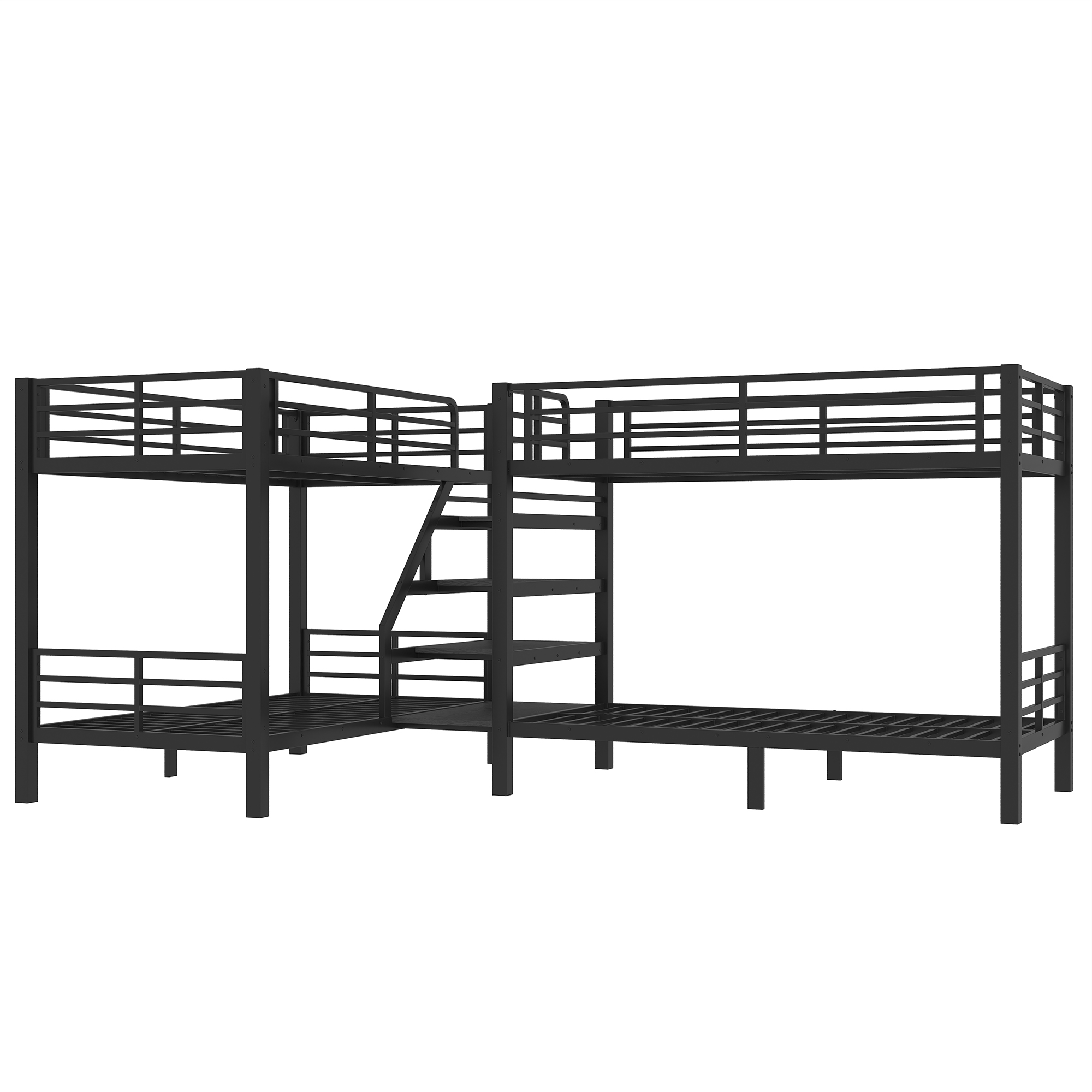 Twin L-Shaped Metal Bunk Bed with Storage Shelves and High-Quality safety Guardrail,Space-Saving,Black. - Image 5