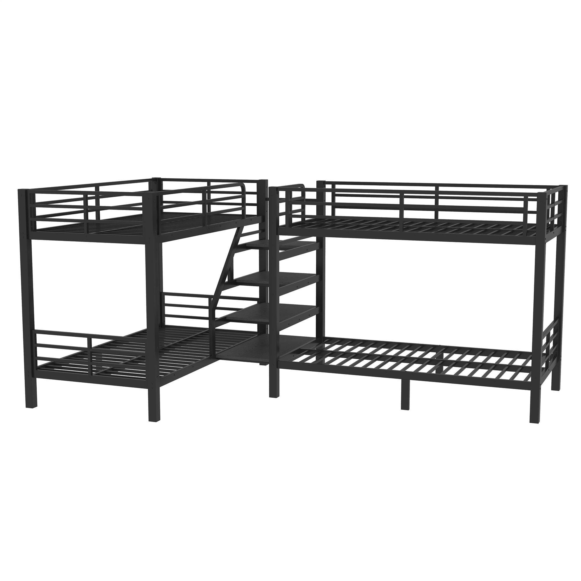 Twin L-Shaped Metal Bunk Bed with Storage Shelves and High-Quality safety Guardrail,Space-Saving,Black. - Image 6