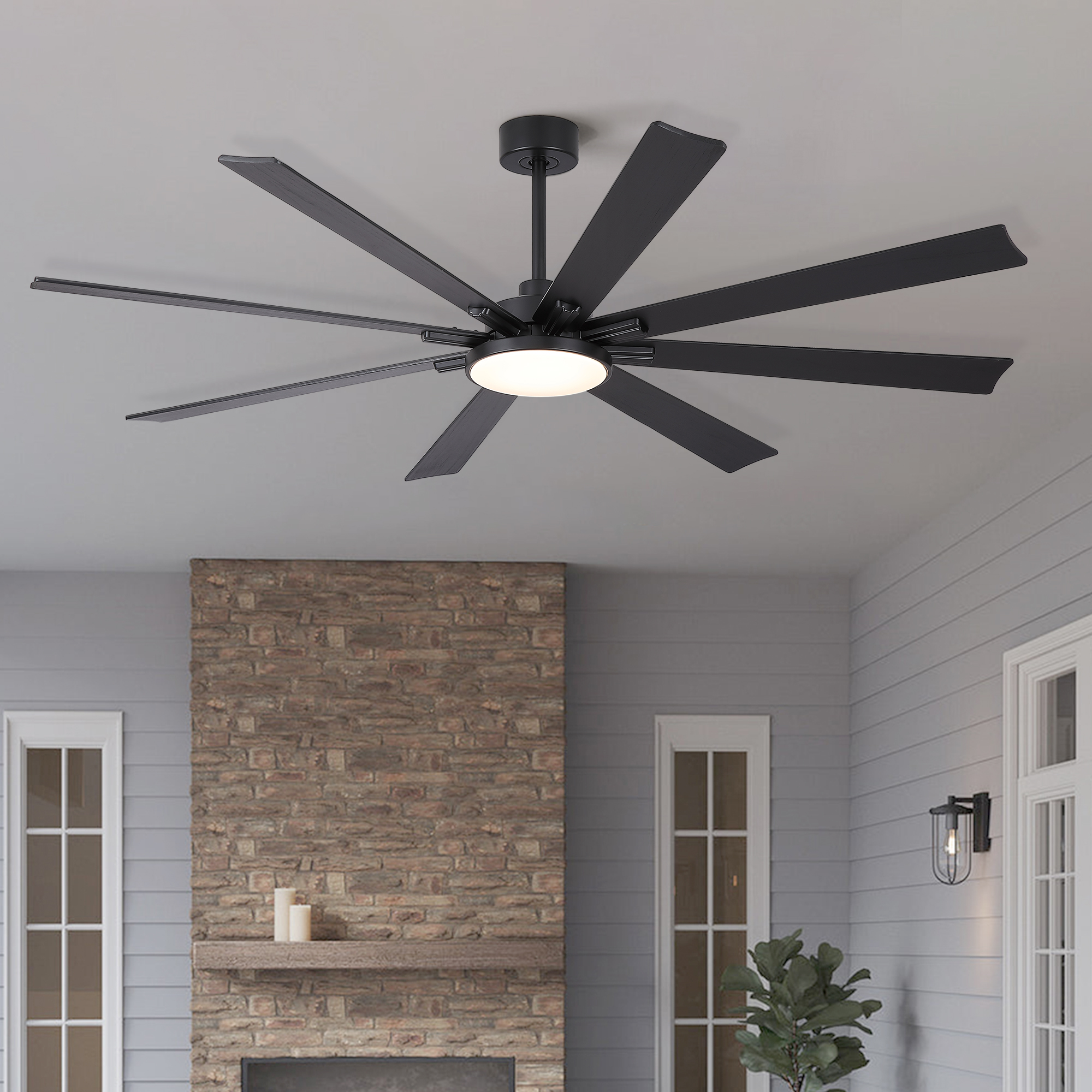 72 inch Mordern Minimalism Black Ceiling Fan with Light and Solid Wood Blades - Image 3