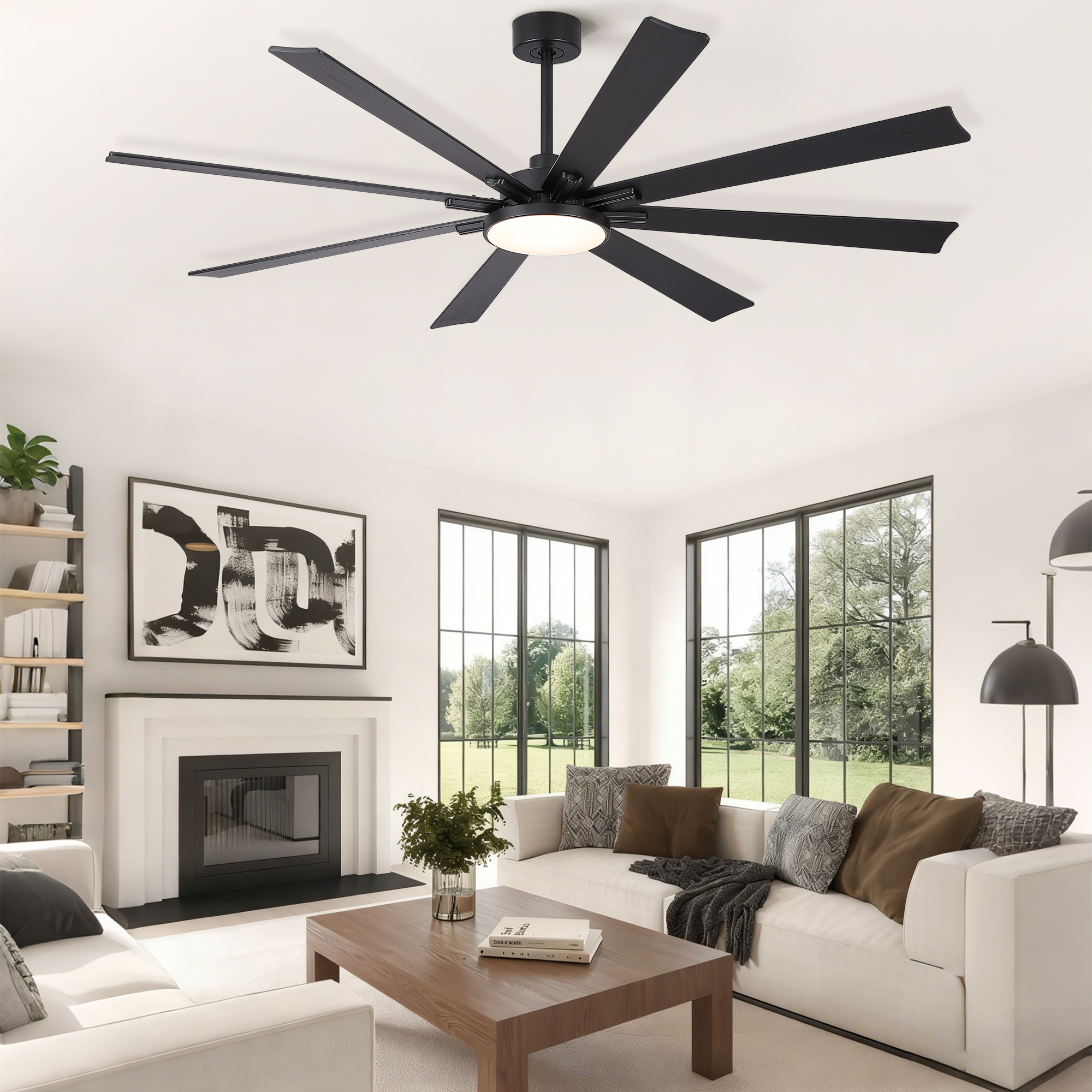72 inch Mordern Minimalism Black Ceiling Fan with Light and Solid Wood Blades - Image 4