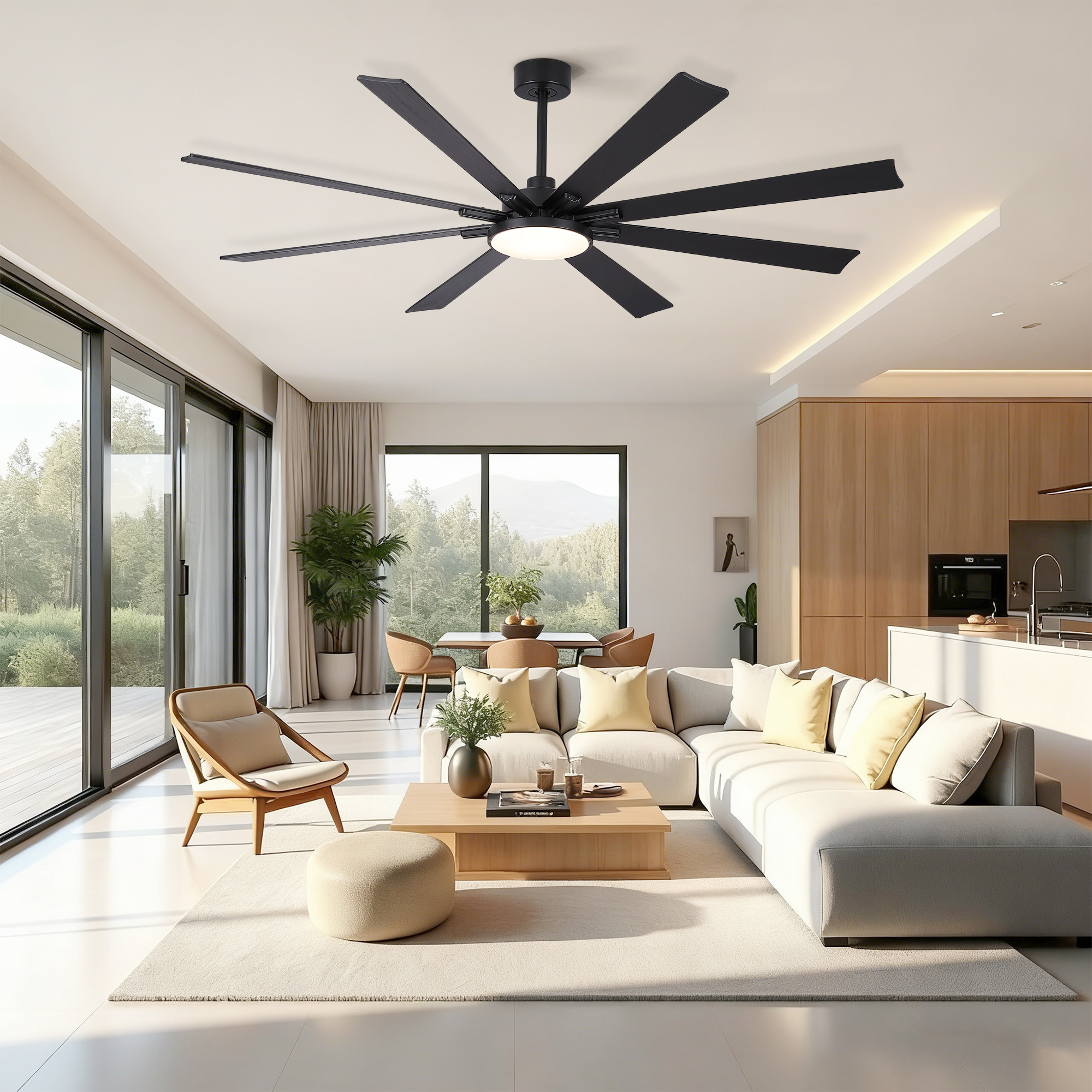 72 inch Mordern Minimalism Black Ceiling Fan with Light and Solid Wood Blades - Image 5
