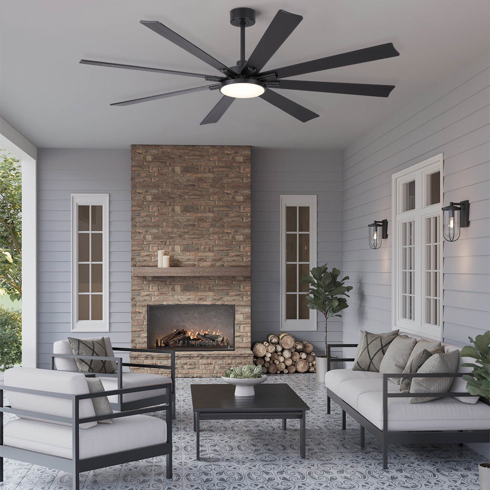 72 inch Mordern Minimalism Black Ceiling Fan with Light and Solid Wood Blades - Image 6