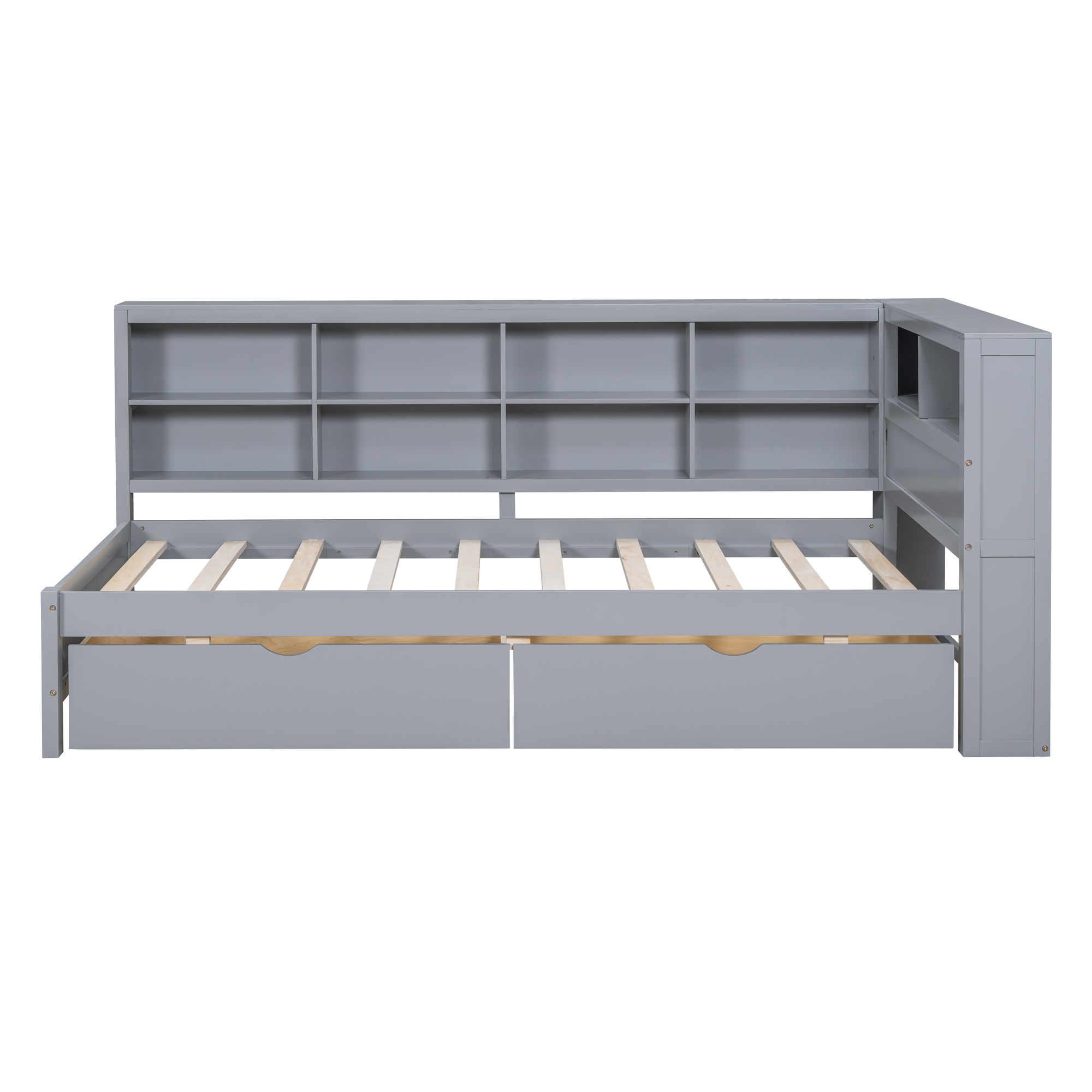 Wooden Twin Size DayBed with 2 Drawers, DayBed with Storage Shelf and USB Charging Ports,Grey(OLD SKU: N733S170510E) - Image 6