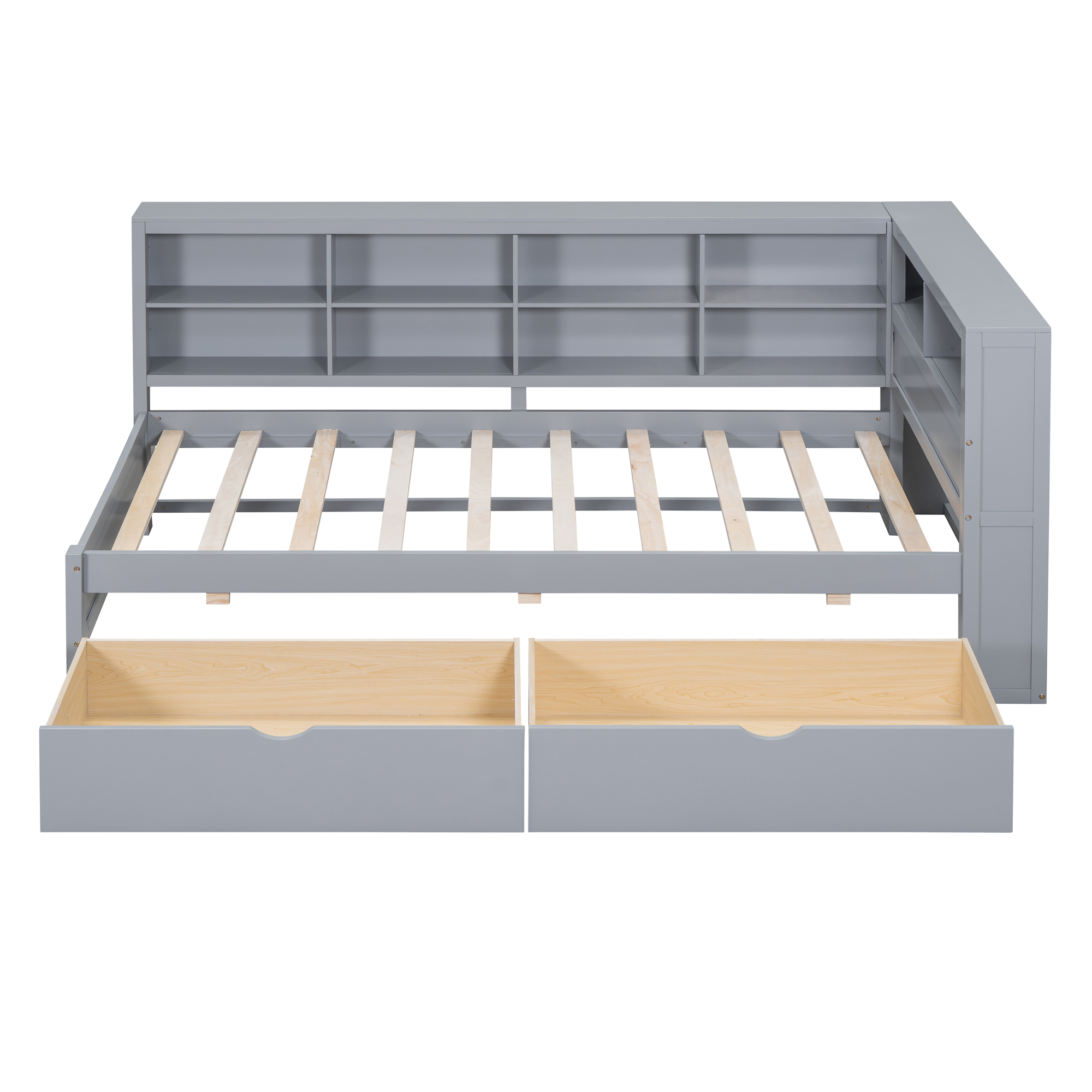 Wooden Twin Size DayBed with 2 Drawers, DayBed with Storage Shelf and USB Charging Ports,Grey(OLD SKU: N733S170510E) - Image 5