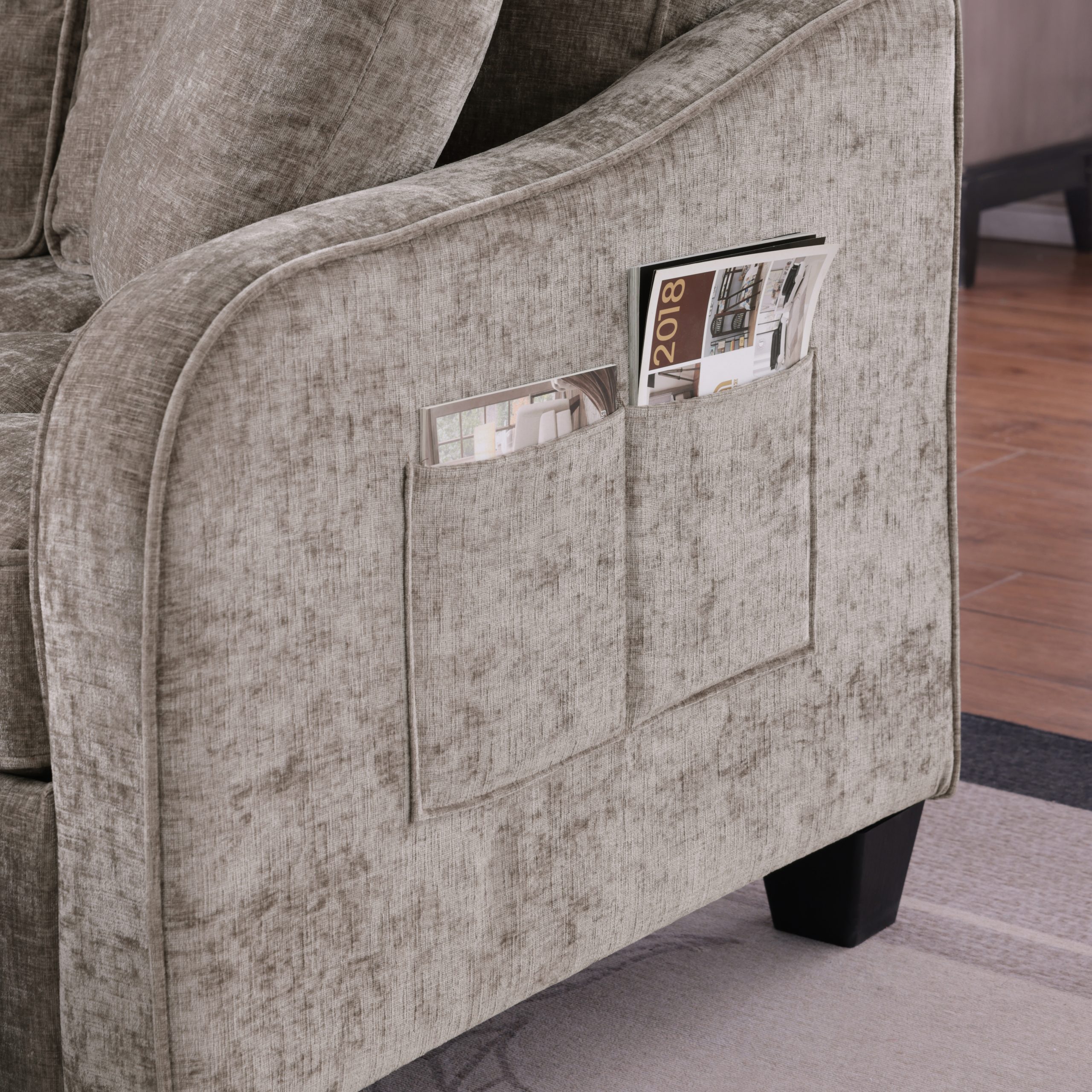 Two-seater sofa, double sofa chaise longue, with irregular armrests and backrests, footrest with storage space, comes with two small throw pillows, suitable for living room and bedroom - Brown - Image 6