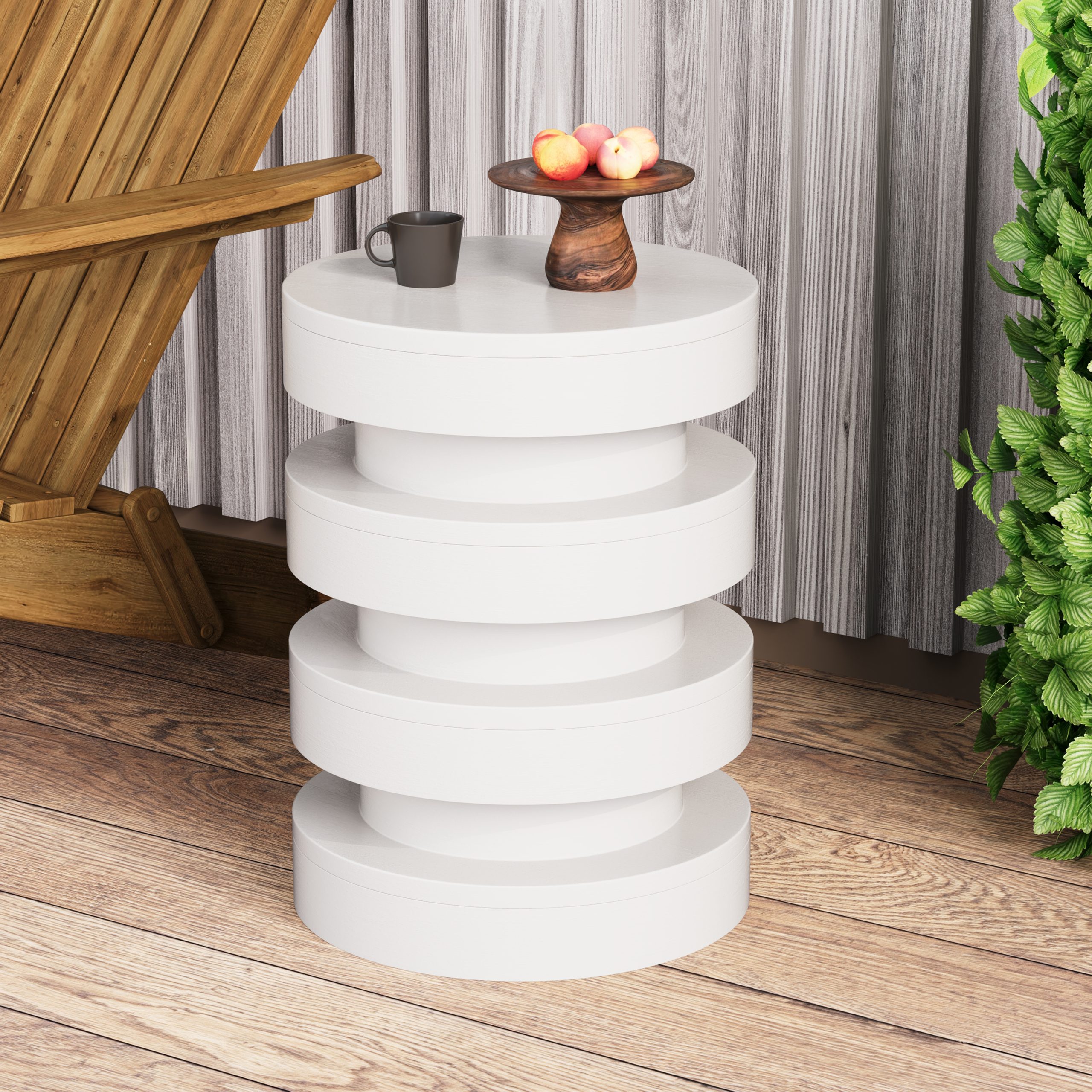 Modern MGO Side Table for Indoor Outdoor, Round End Table with 3-Tier Design, Patio Balcony Living Room Accent Furniture, 14.2" W x 19.4" H, White Color - Image 3