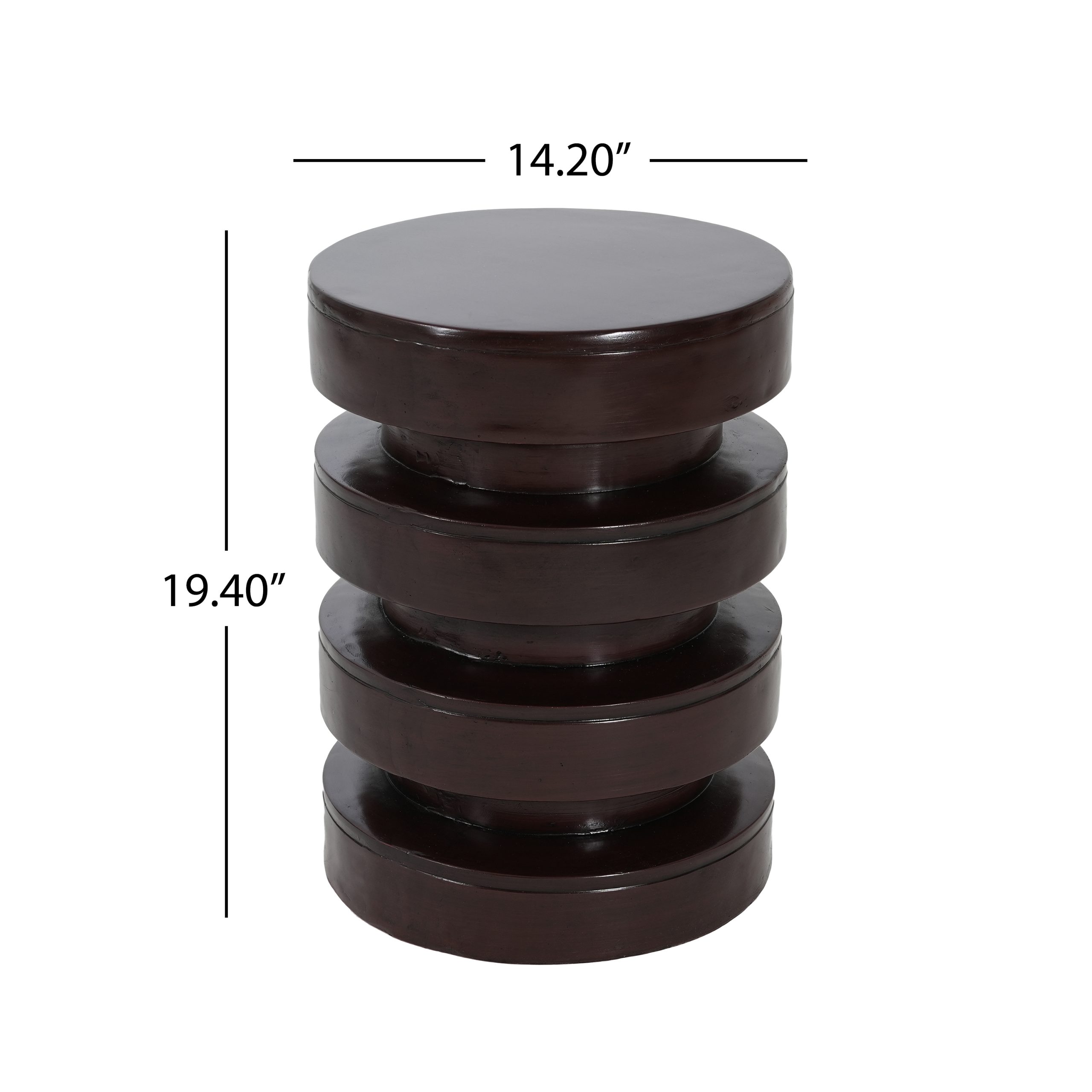 Modern MGO Side Table for Indoor Outdoor, Round End Table with 3-Tier Design, Patio Balcony Living Room Accent Furniture, 14.2" W x 19.4" H, Brown Color - Image 3