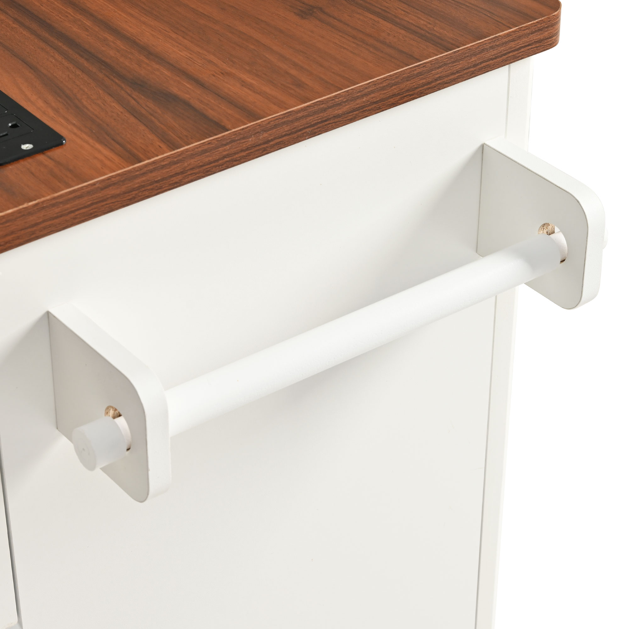 K&K 52" Fluted Kitchen Island with Drop Leaf, Power Outlet, Kitchen Storage Cart with Adjustable Shelves, 2 Doors and 2 Drawers, Rolling Island Table with Walnut Color Top for Kitchen, White - Image 6