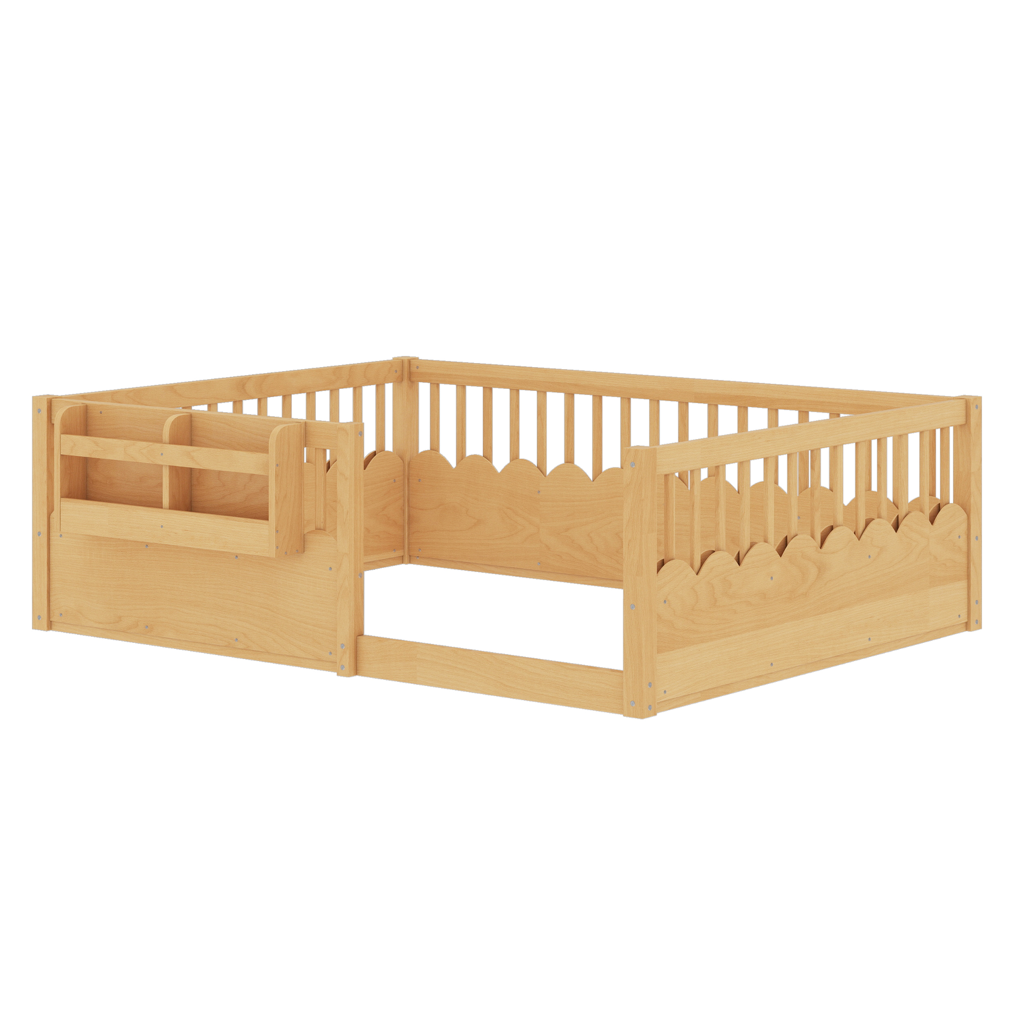 Full Floor bed with Heightened Fence and bookshelf ,Wood Floor Bed for Kids,Natural. - Image 6