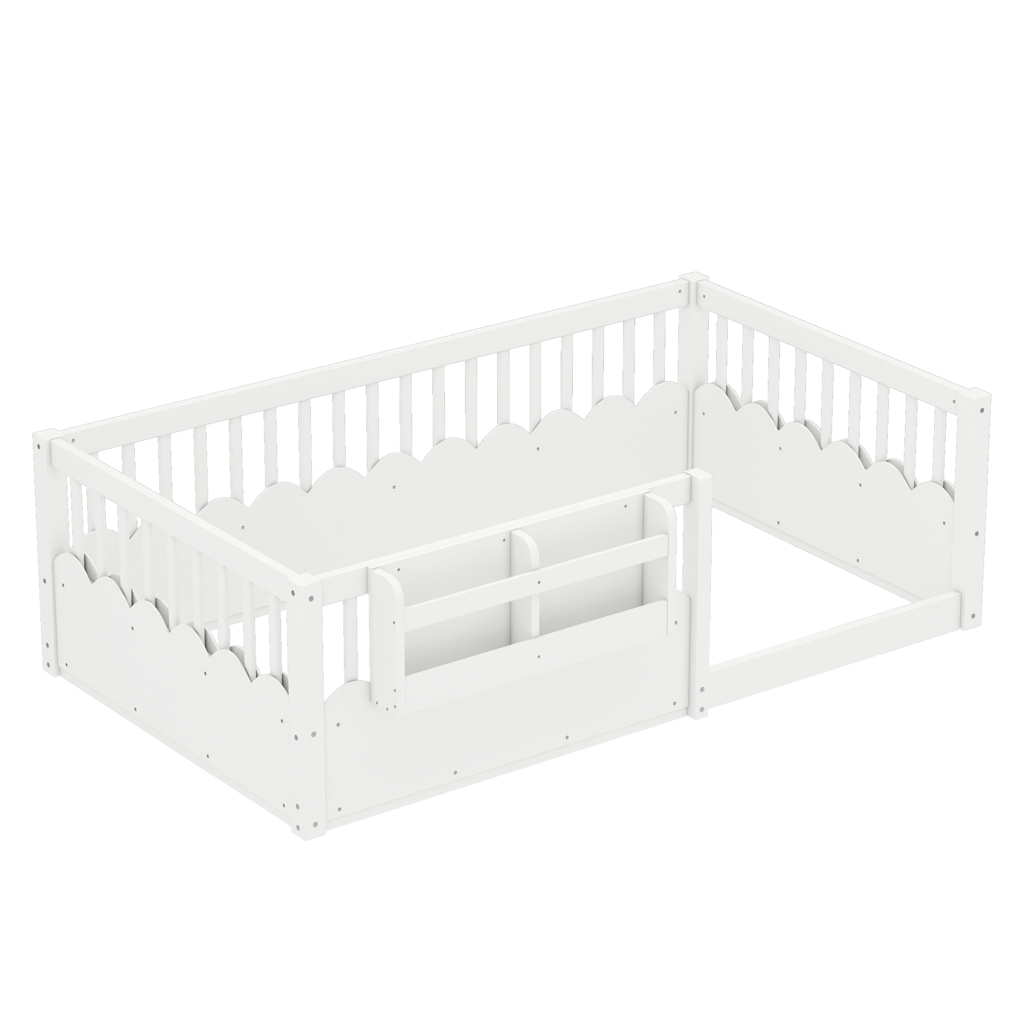 Twin Floor bed with Heightened Fence and bookshelf ,Wood Floor Bed for Kids, White. - Image 5