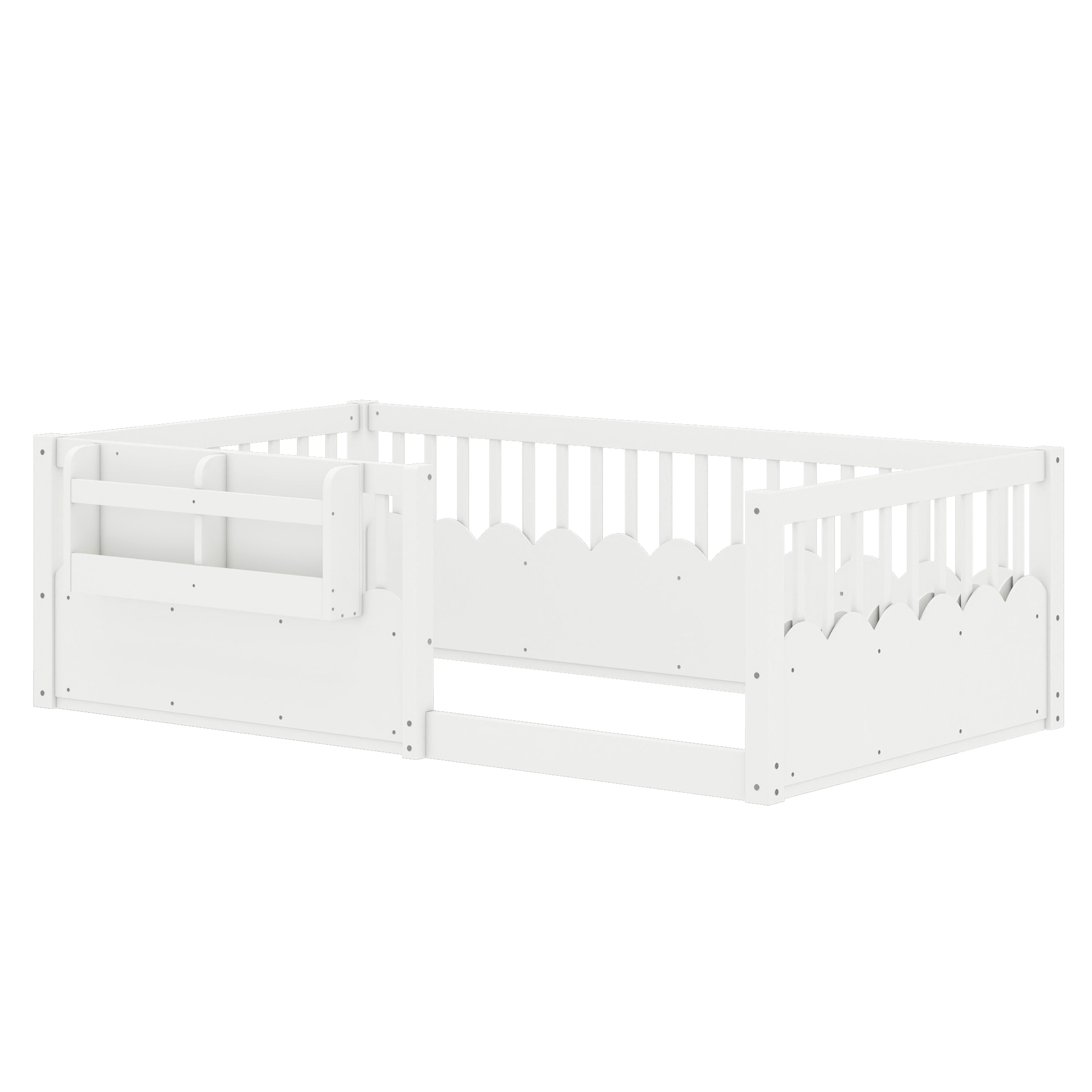 Twin Floor bed with Heightened Fence and bookshelf ,Wood Floor Bed for Kids, White. - Image 6