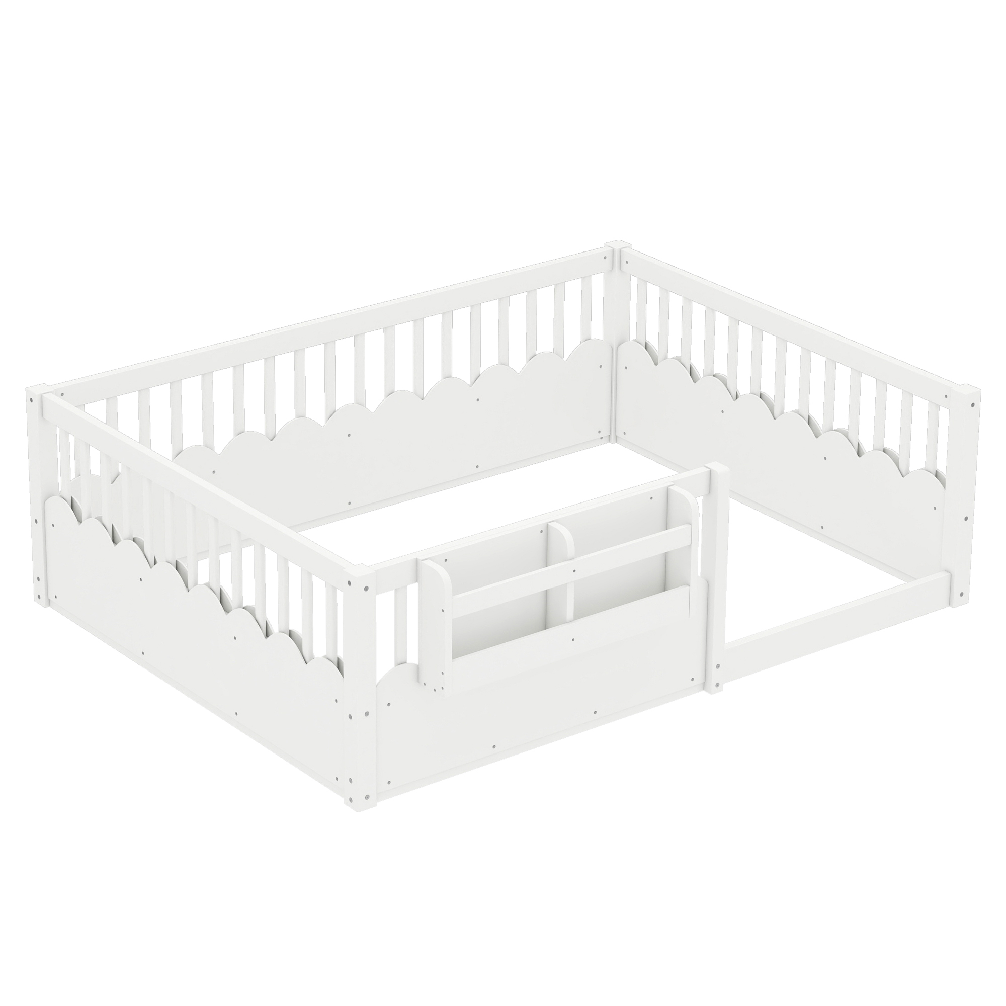 Full Floor bed with Heightened Fence and bookshelf ,Wood Floor Bed for Kids,White. - Image 5