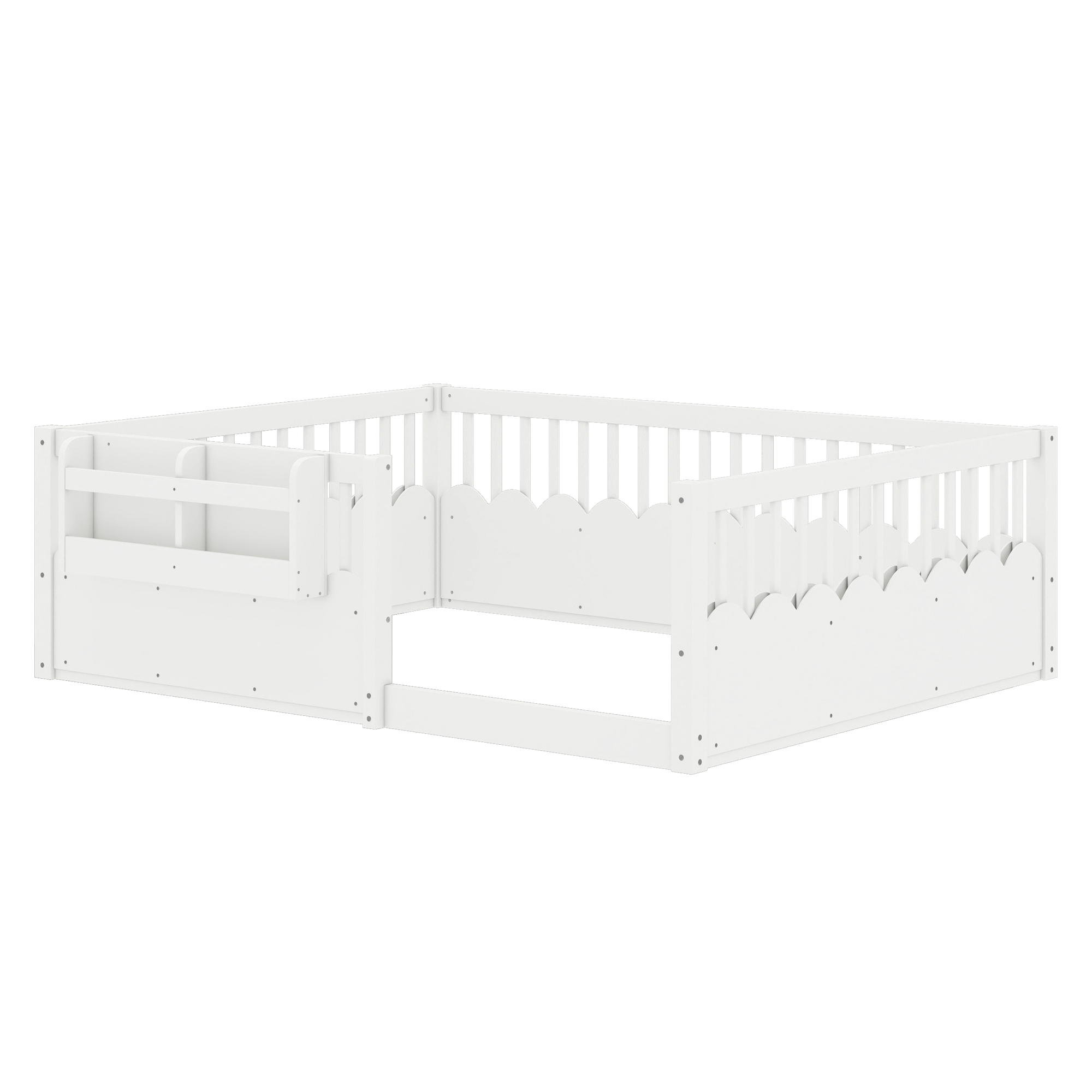 Full Floor bed with Heightened Fence and bookshelf ,Wood Floor Bed for Kids,White. - Image 6
