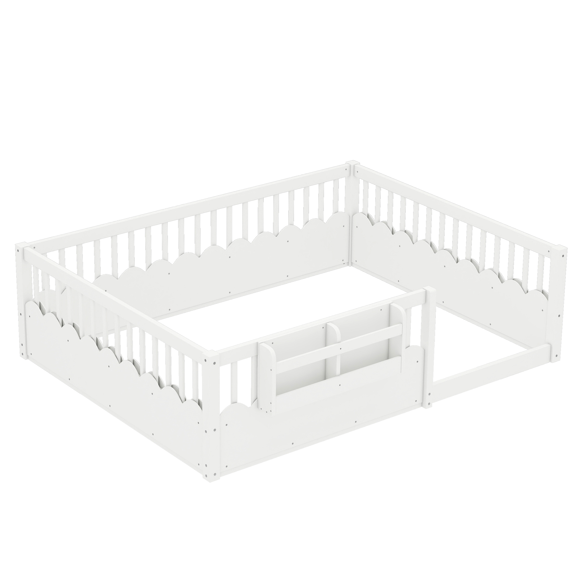 Queen Floor bed with Heightened Fence and bookshelf ,Wood Floor Bed for Kids, White. - Image 5