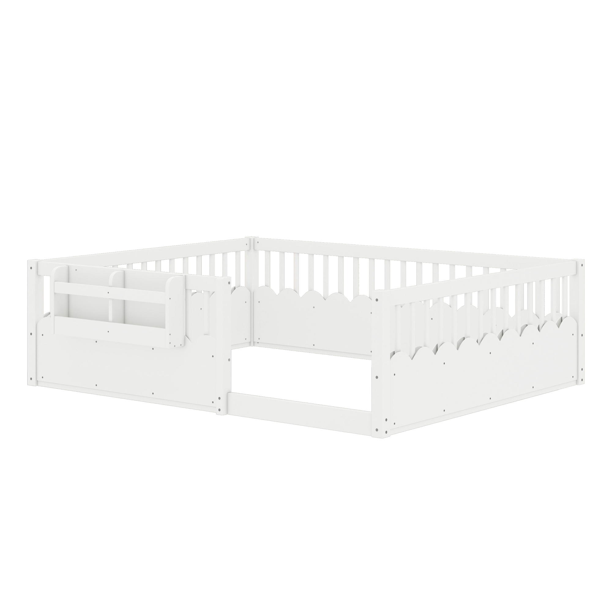 Queen Floor bed with Heightened Fence and bookshelf ,Wood Floor Bed for Kids, White. - Image 6