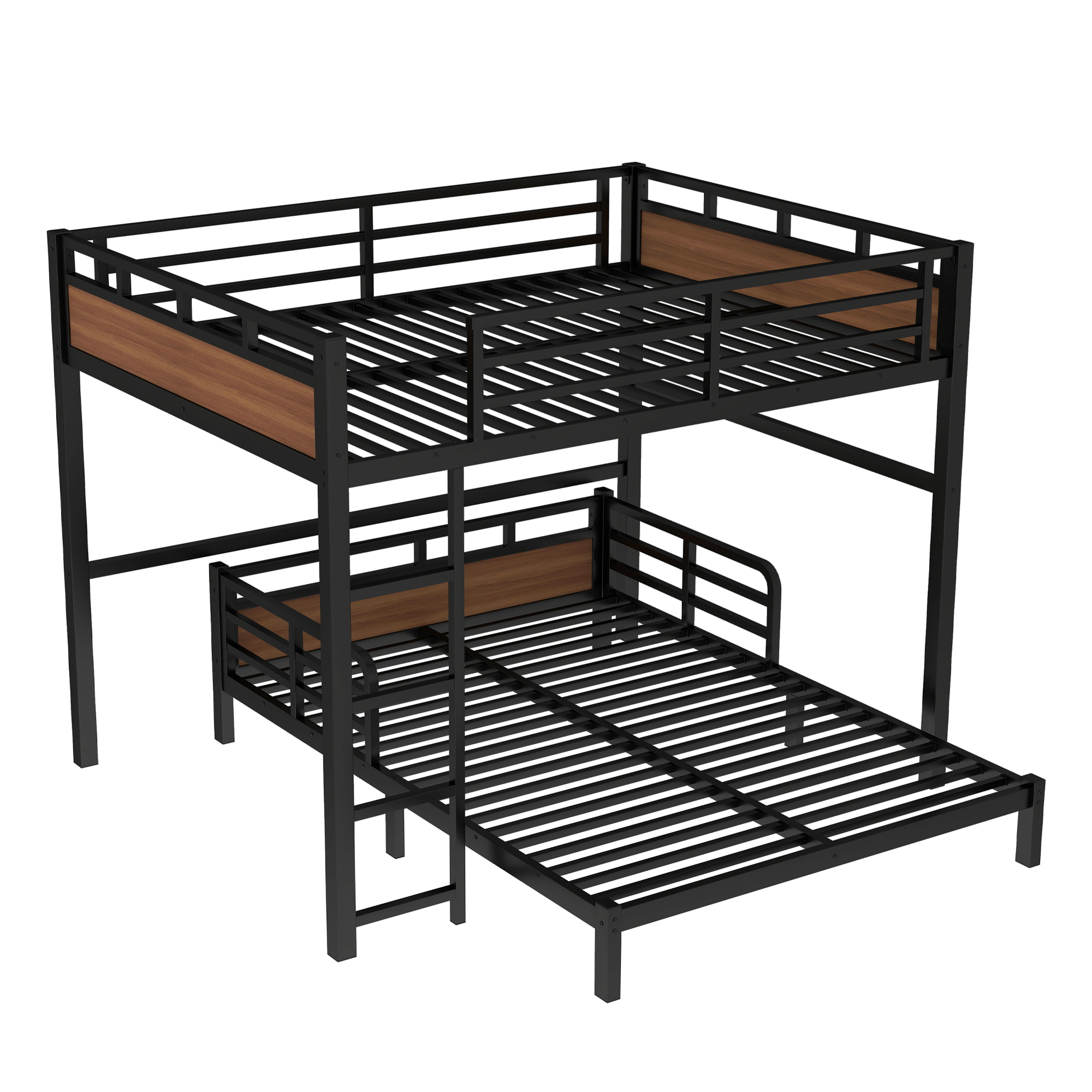 Queen over Queen Metal Bunk Bed/Metal Loft Bed,Separable Bunk Beds,with raised security fence,Walnut Color - Image 5