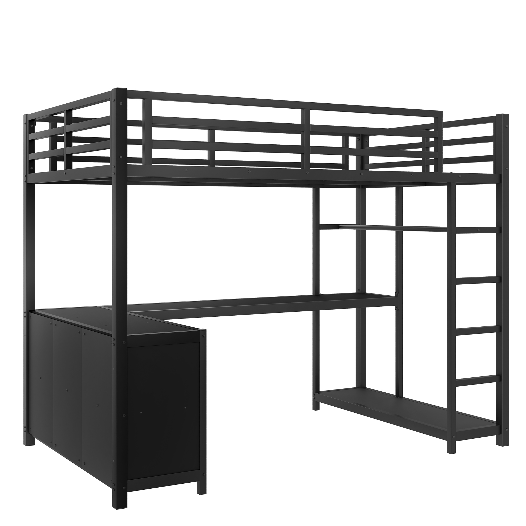 Metal Loft Bed with Wardrobe and L-shaped Desk, Twin XL Size Loft Bed with Storage Cubes and Shelves, Loft Bed for Kids Teens Adults, Black - Image 6