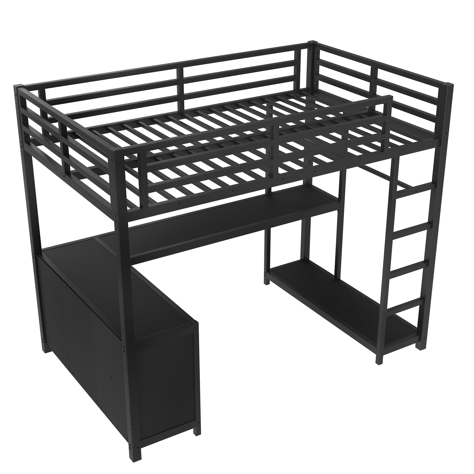 Metal Loft Bed with Wardrobe and L-shaped Desk, Twin Size Loft Bed with Storage Cubes and Shelves, Loft Bed for Kids Teens Adults, Black - Image 5