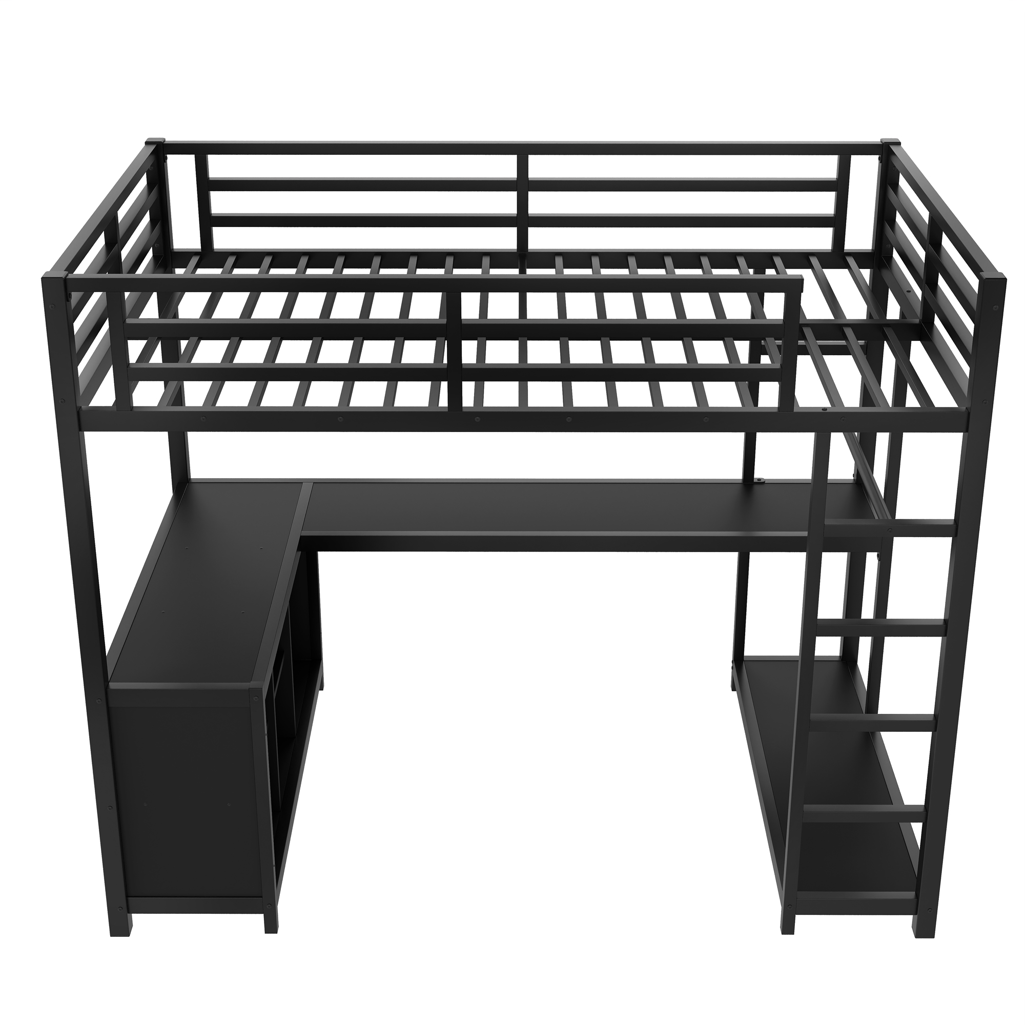 Metal Loft Bed with Wardrobe and L-shaped Desk, Twin Size Loft Bed with Storage Cubes and Shelves, Loft Bed for Kids Teens Adults, Black - Image 6