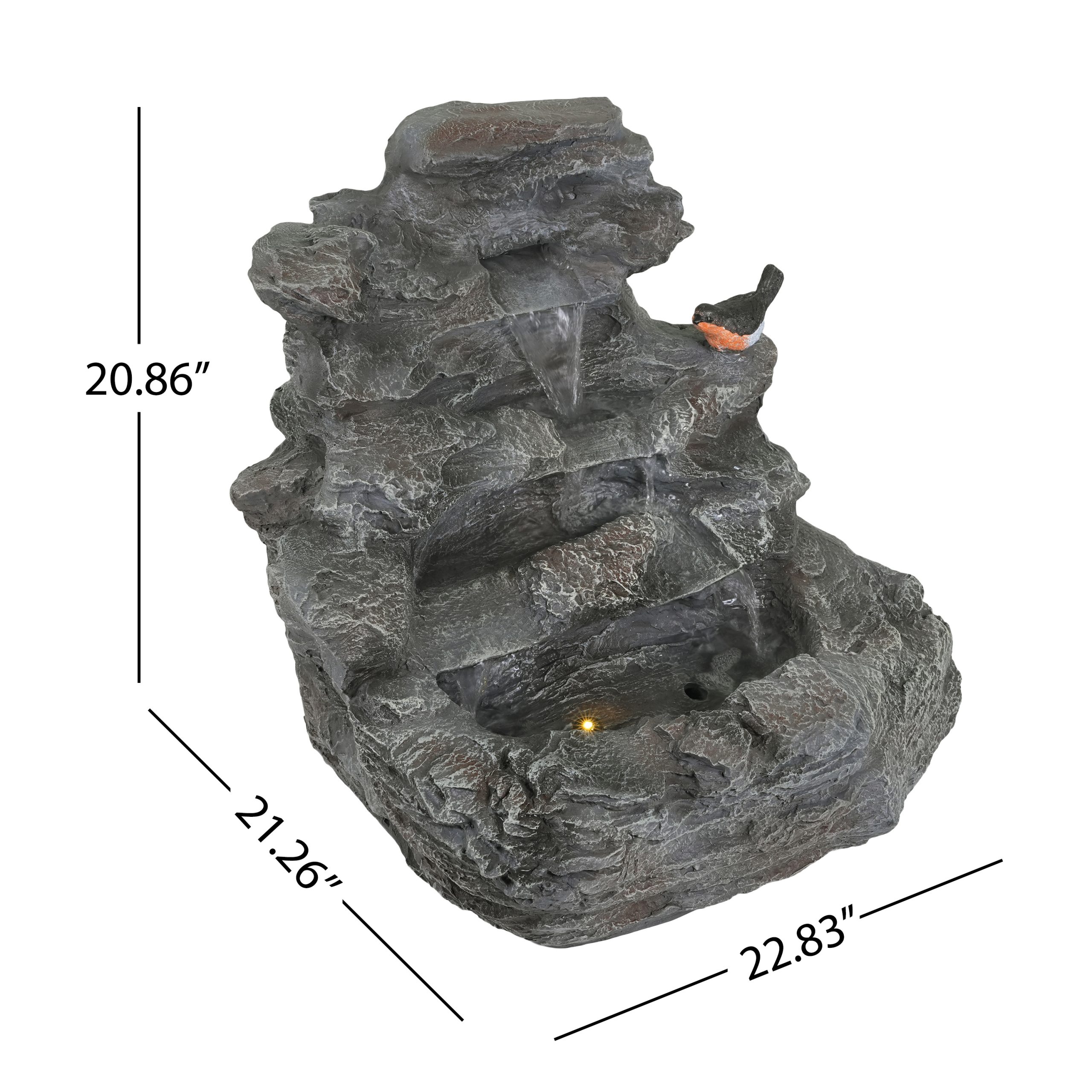 4-Tiered Concrete Rock Waterfall Fountain, 20.8"H – Outdoor Garden Decor with LED Lights, Weather-Resistant, Soothing Water Sound Ambiance - Image 4