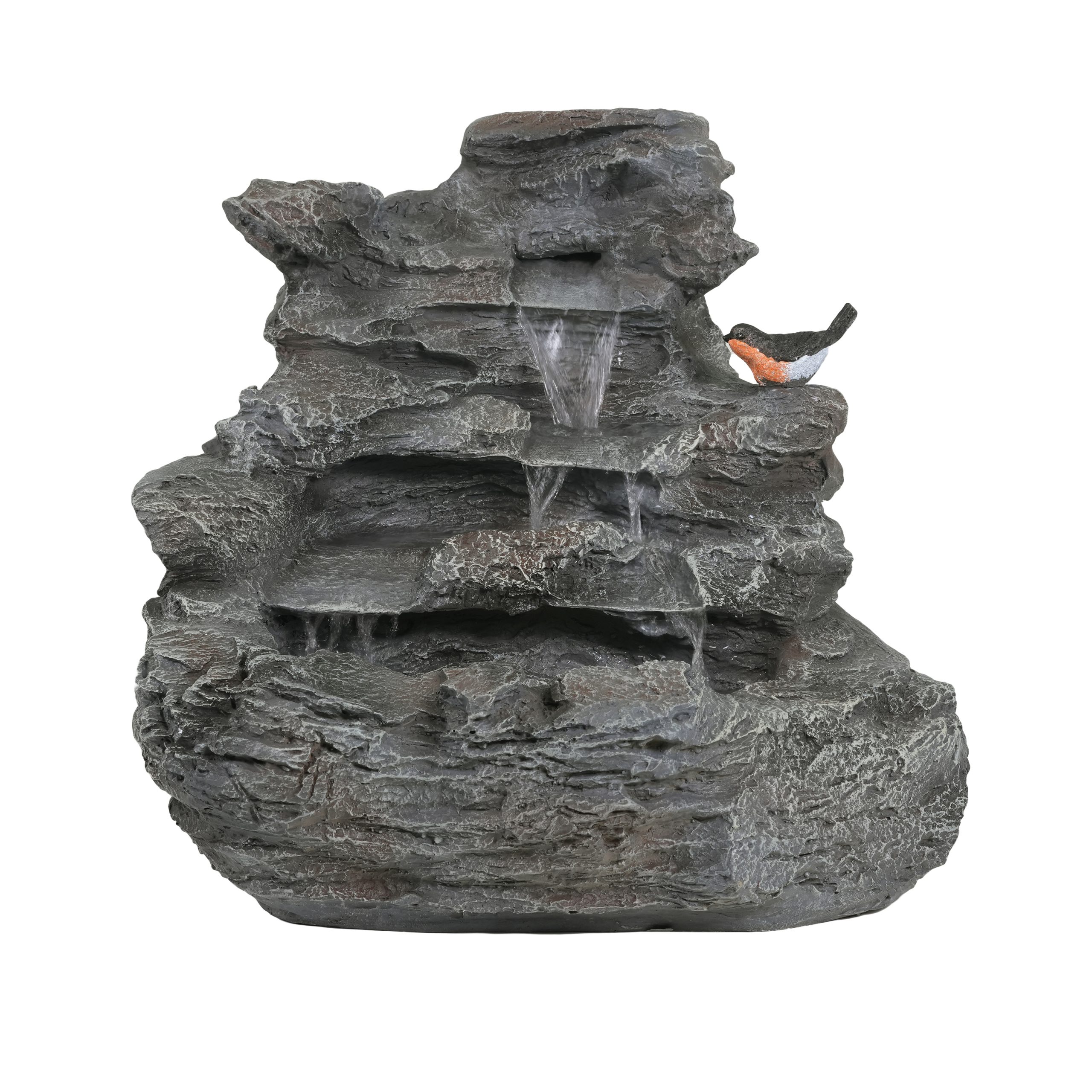4-Tiered Concrete Rock Waterfall Fountain, 20.8"H – Outdoor Garden Decor with LED Lights, Weather-Resistant, Soothing Water Sound Ambiance - Image 5
