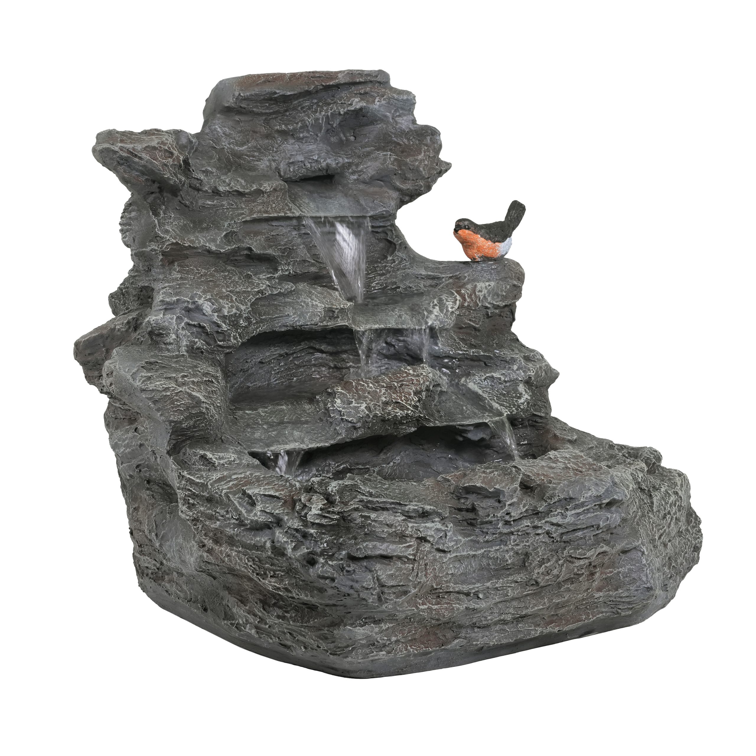4-Tiered Concrete Rock Waterfall Fountain, 20.8"H – Outdoor Garden Decor with LED Lights, Weather-Resistant, Soothing Water Sound Ambiance - Image 6