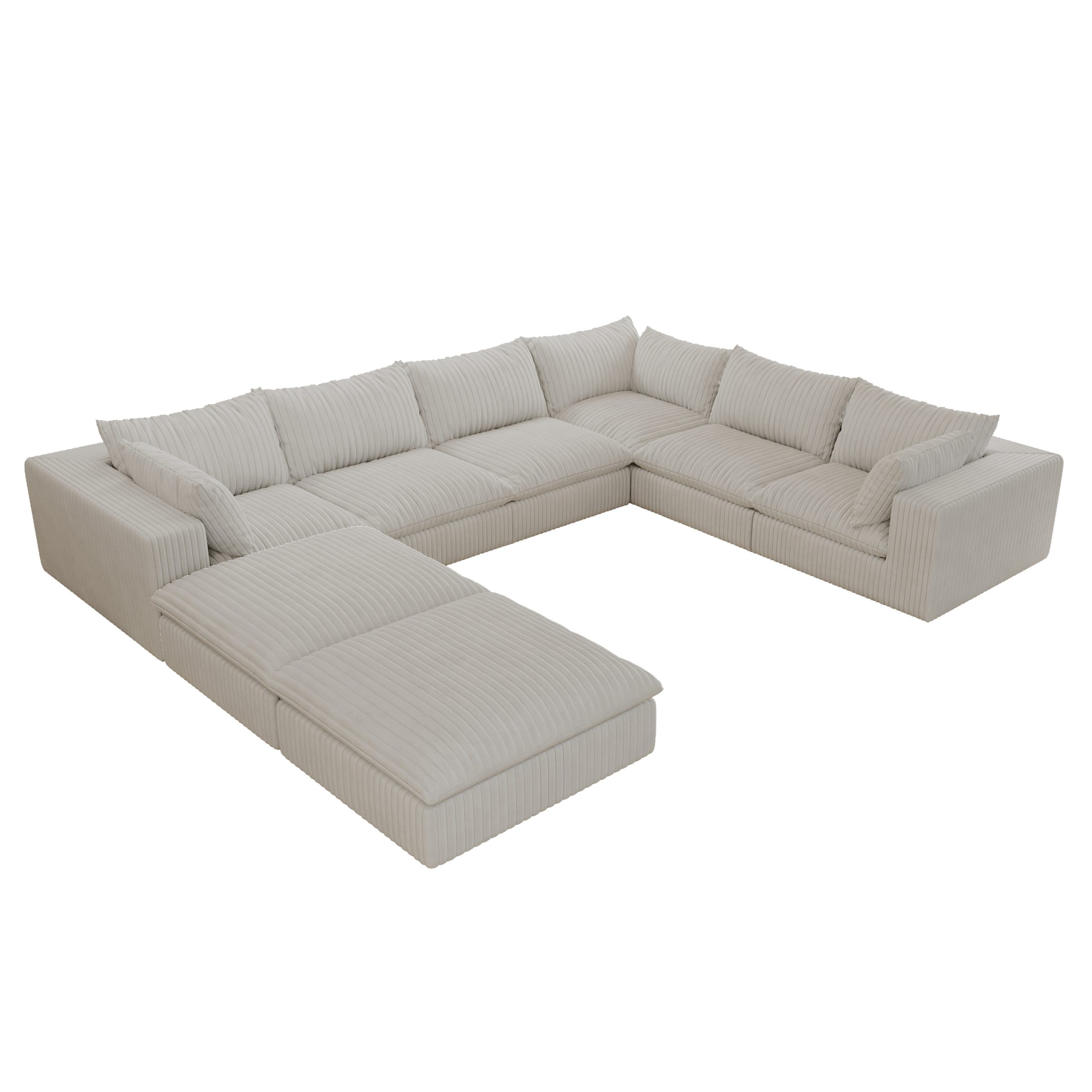 157.6" Cloud Sofa,Corduroy Fabric,Deep Seat Couches,Double-layer design,Removable Cushion,No Assembly, DIY Combination for Living room, Bedroom,Conference room ,Apartment,White - Image 6