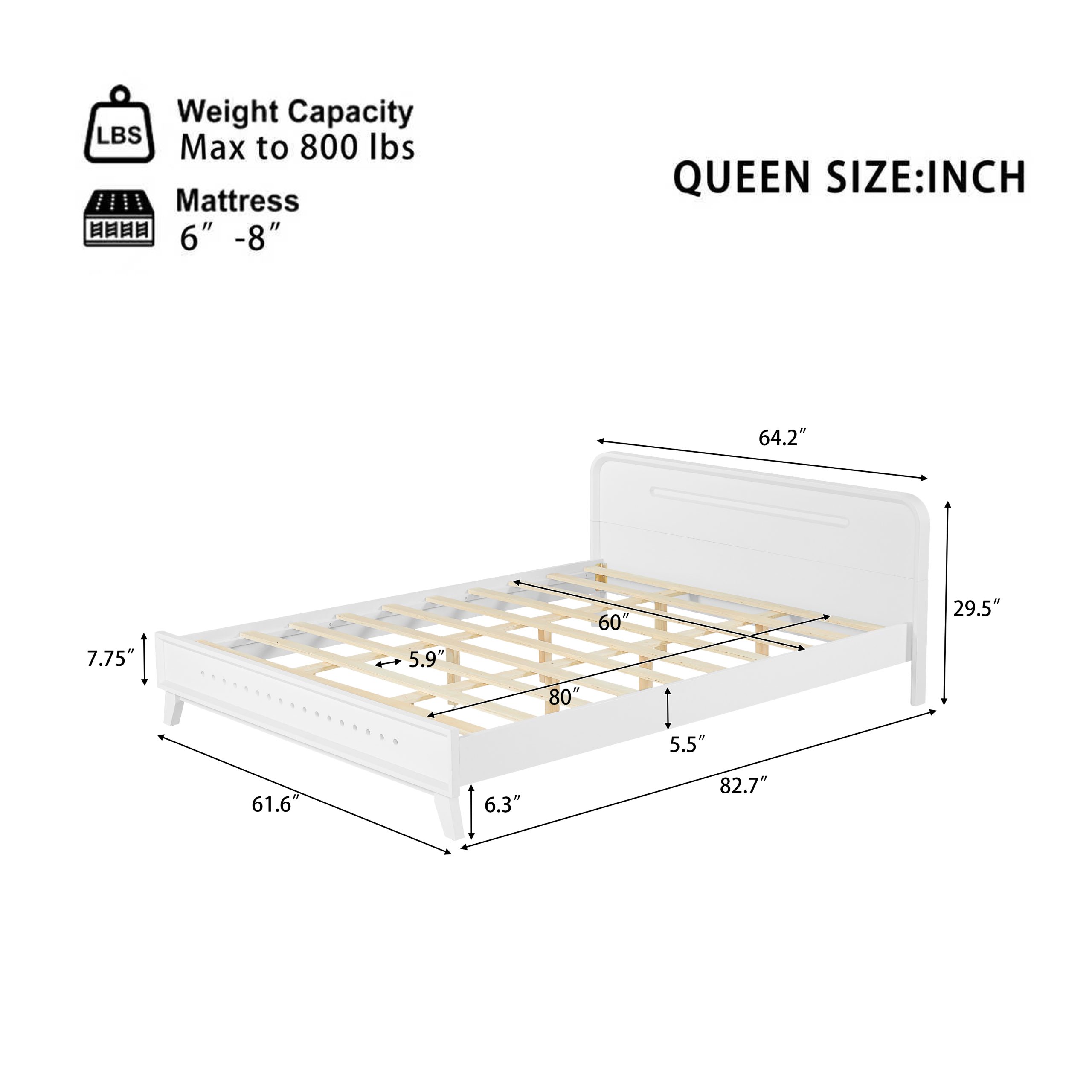 PINE SOLID WOOD QUEEN SIZE BED, SOLID AND STABLE, NO BOX SPRING NEEDED, WHITE COLOR - Image 2