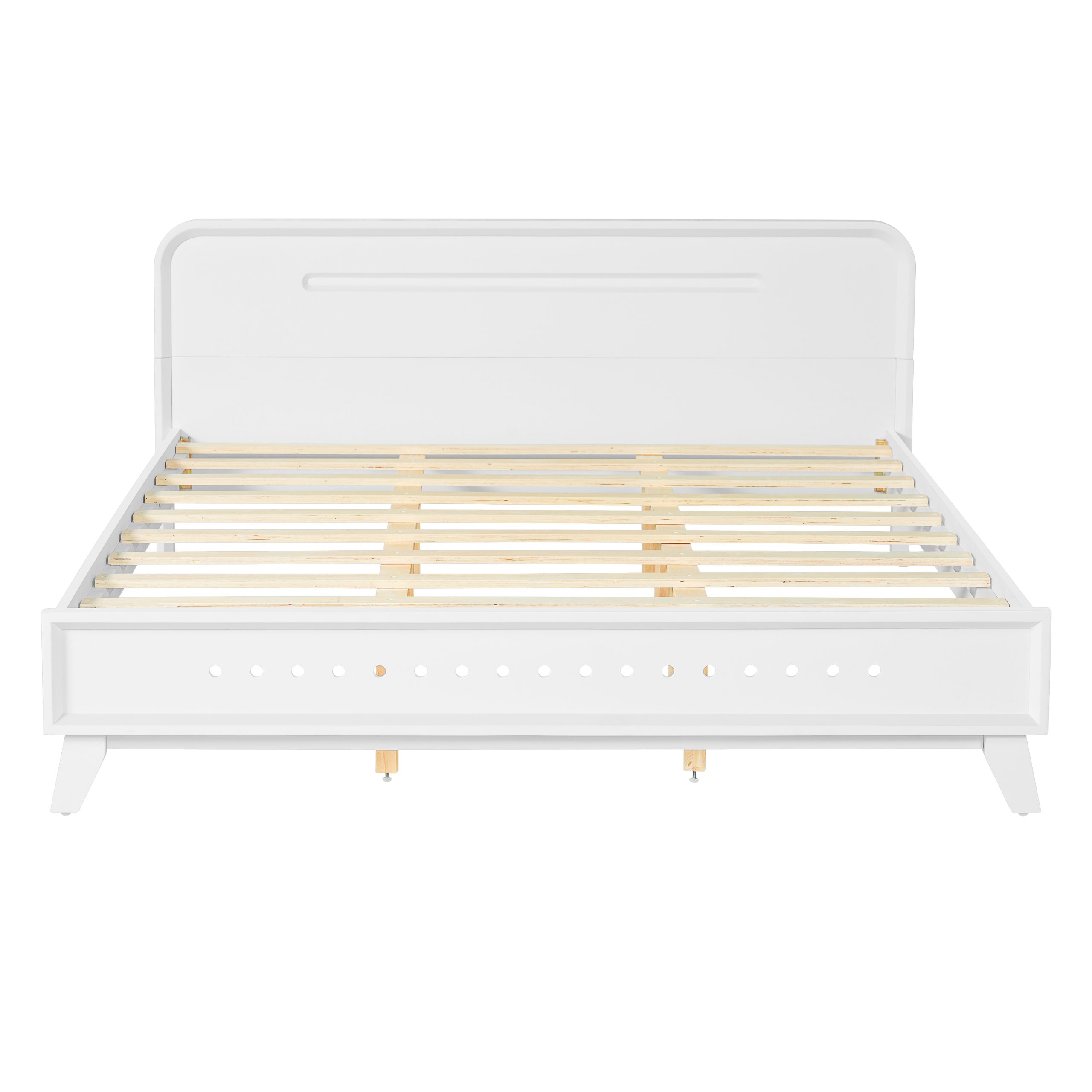 PINE SOLID WOOD QUEEN SIZE BED, SOLID AND STABLE, NO BOX SPRING NEEDED, WHITE COLOR - Image 4