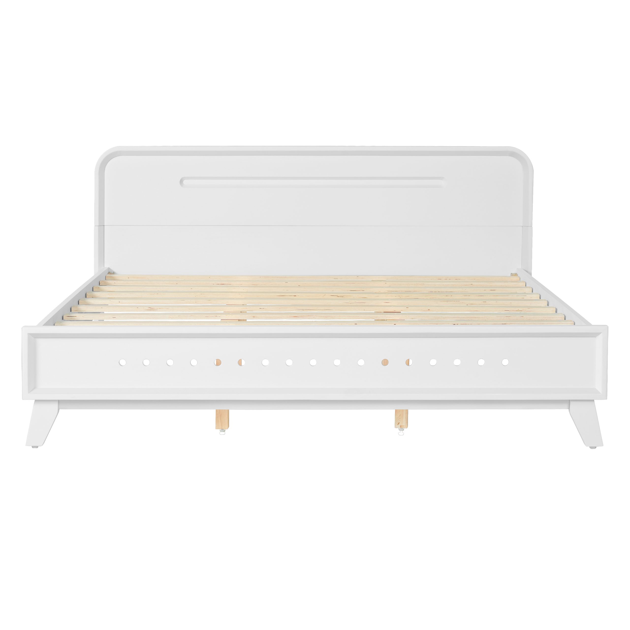 PINE SOLID WOOD QUEEN SIZE BED, SOLID AND STABLE, NO BOX SPRING NEEDED, WHITE COLOR - Image 5