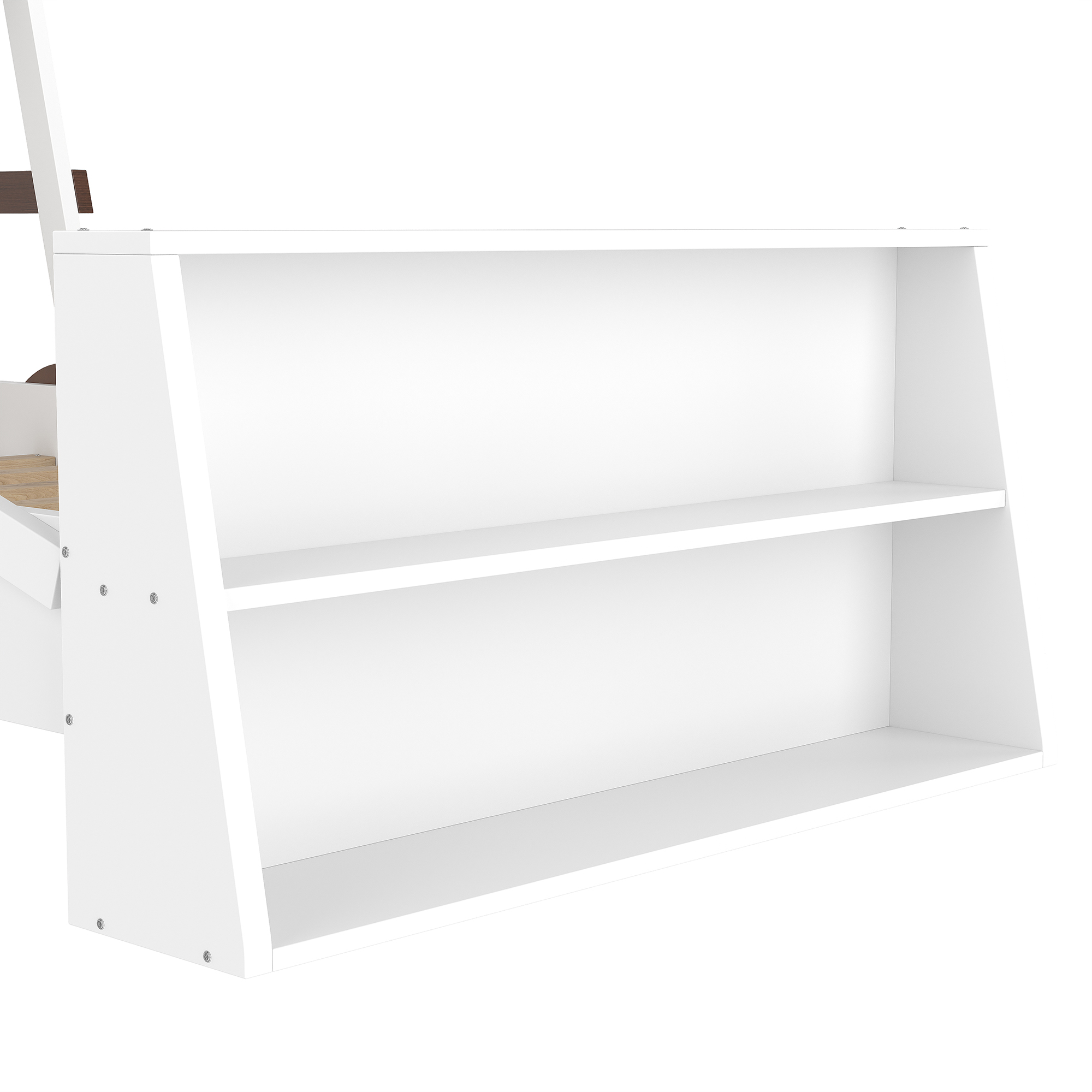 Twin Size Car Bed with Storage Shelves, Kids Platform Bed with Cute Car-shape, Childlike Design, Brown & White - Image 6