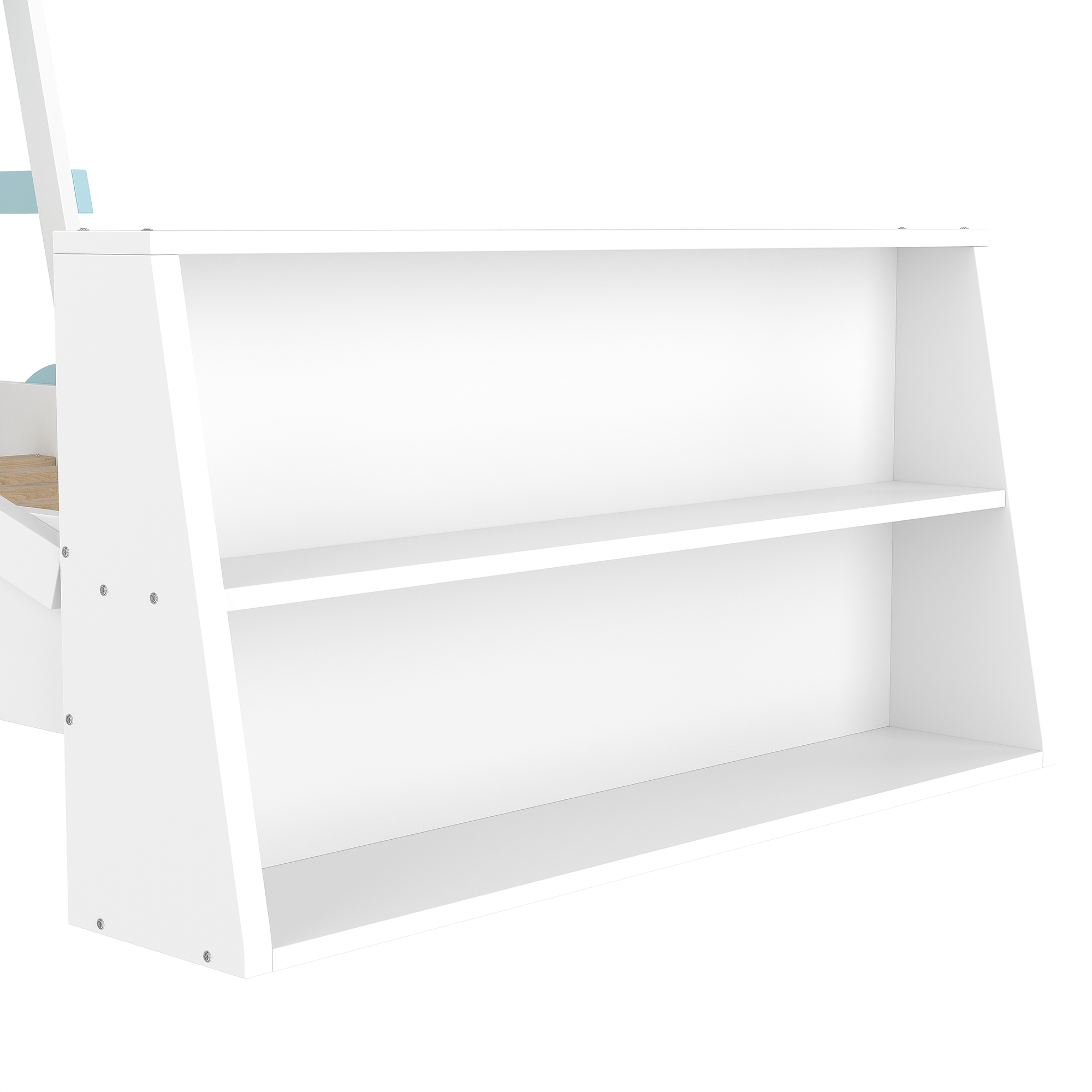 Twin Size Car Bed with Storage Shelves, Kids Platform Bed with Cute Car-shape, Childlike Design, Blue & White - Image 5