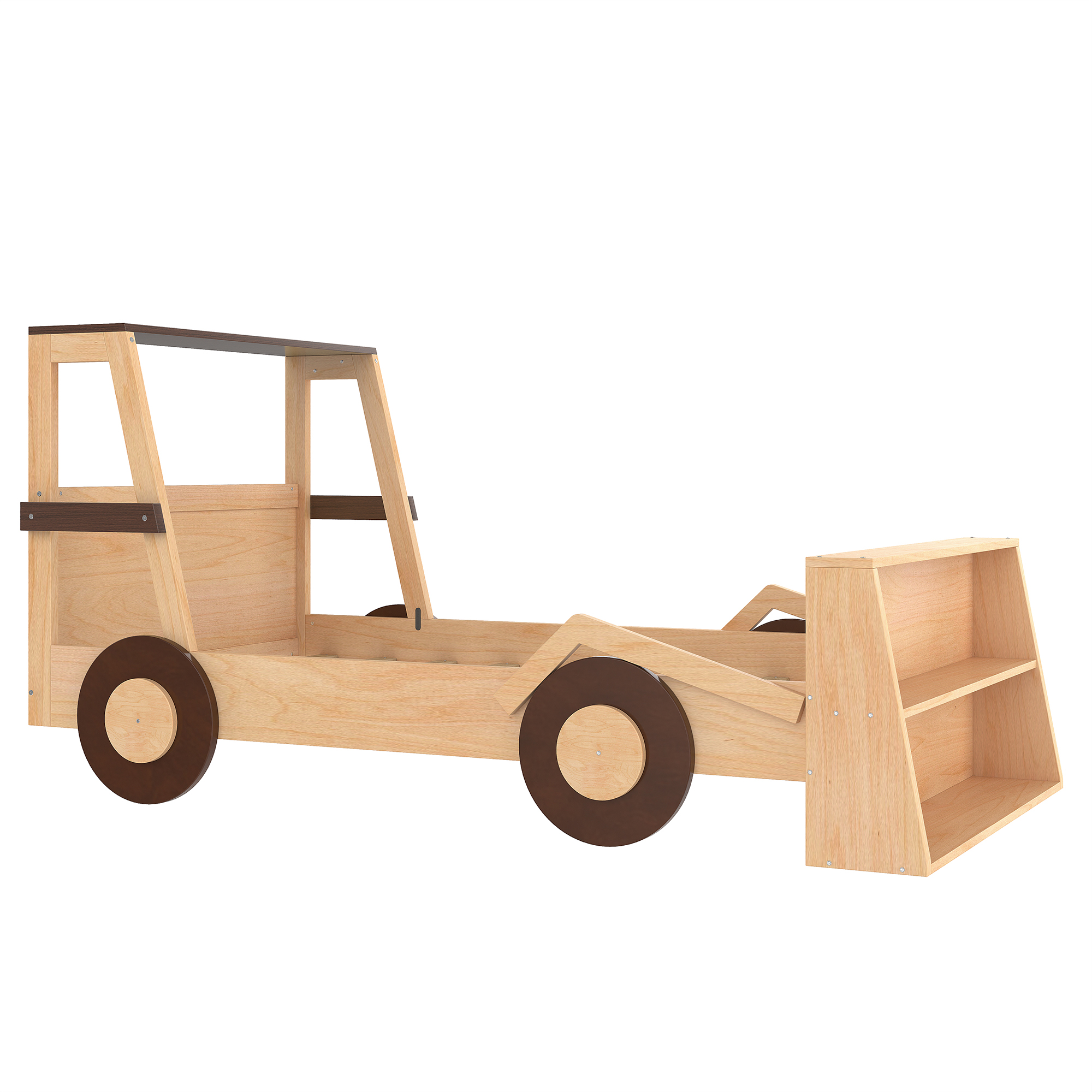 Twin Size Car Bed with Storage Shelves, Kids Platform Bed with Cute Car-shape, Childlike Design, Natural - Image 5